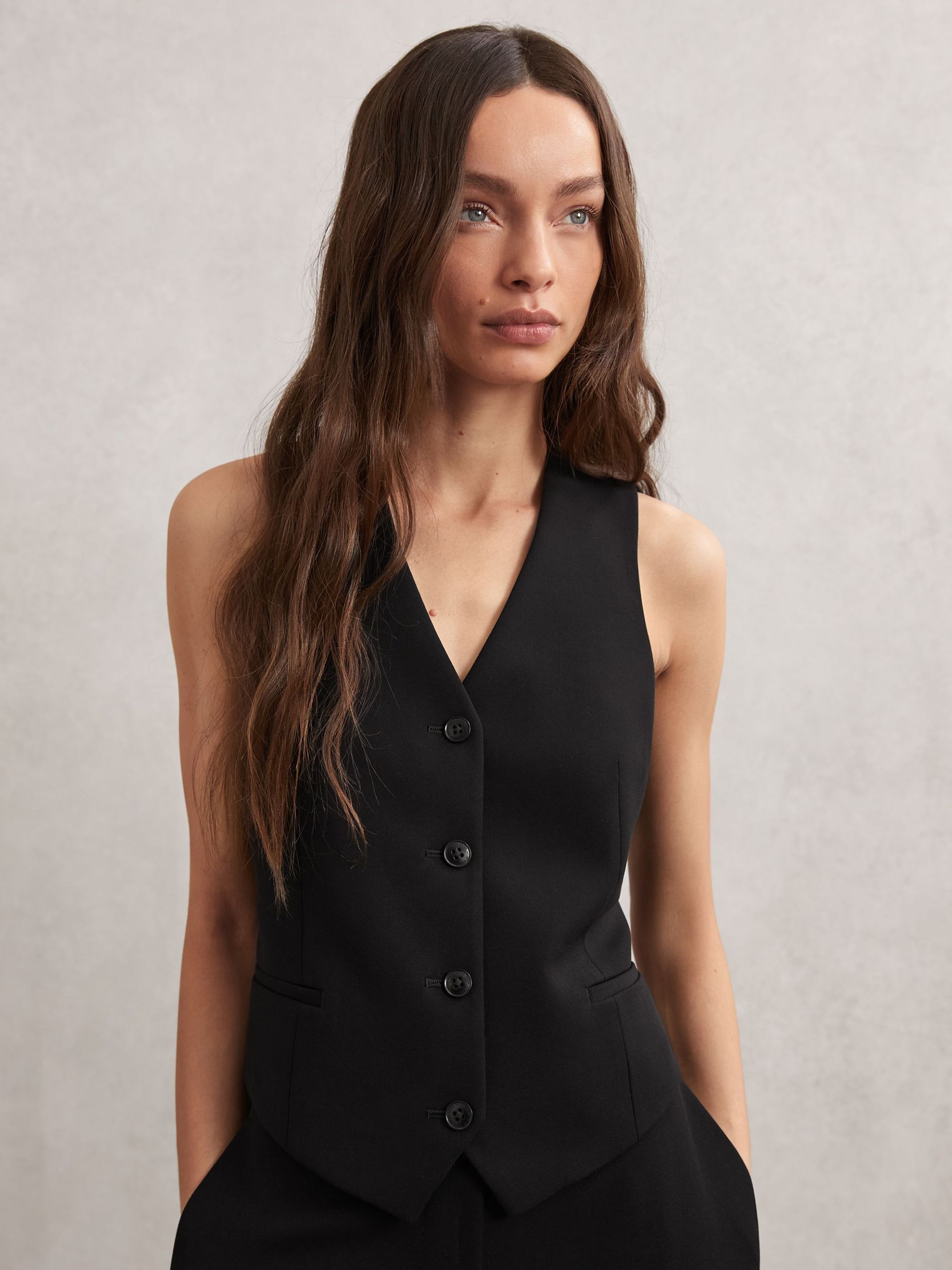 Single-Breasted Twill Waistcoat in Black (W83347) | £120