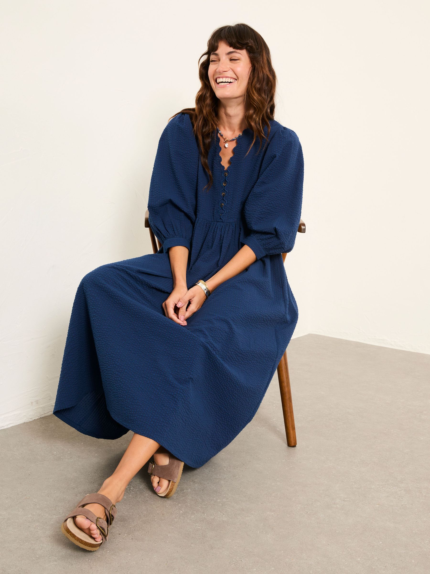 Ceil Indigo Blue Petite Textured Midi Dress (W83569) | £69