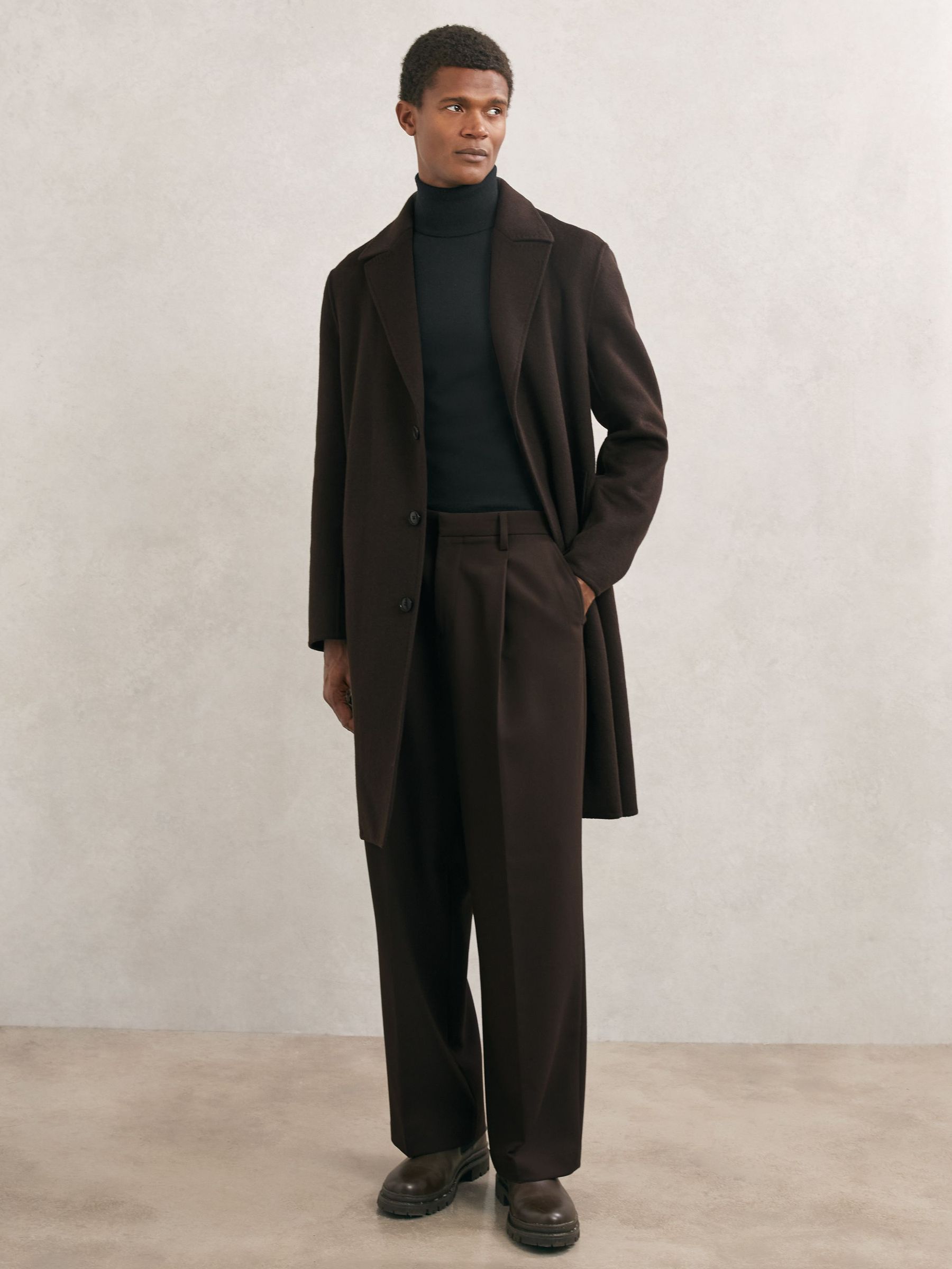 Wool-Blend Single-Breasted Overcoat in Dark Brown (W83992) | £350