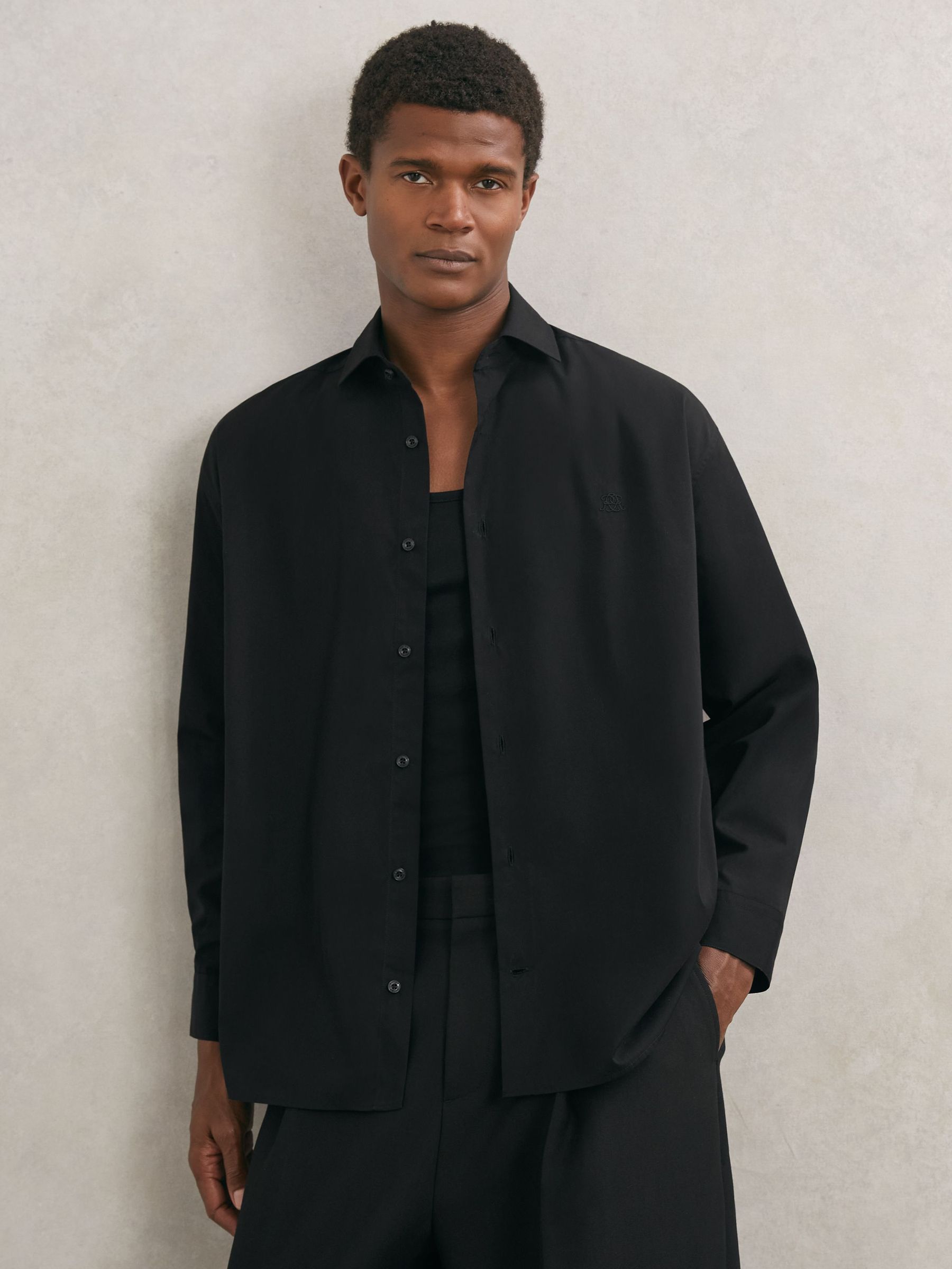 Monogram Cotton Oversized Shirt in Black (W84003) | £120