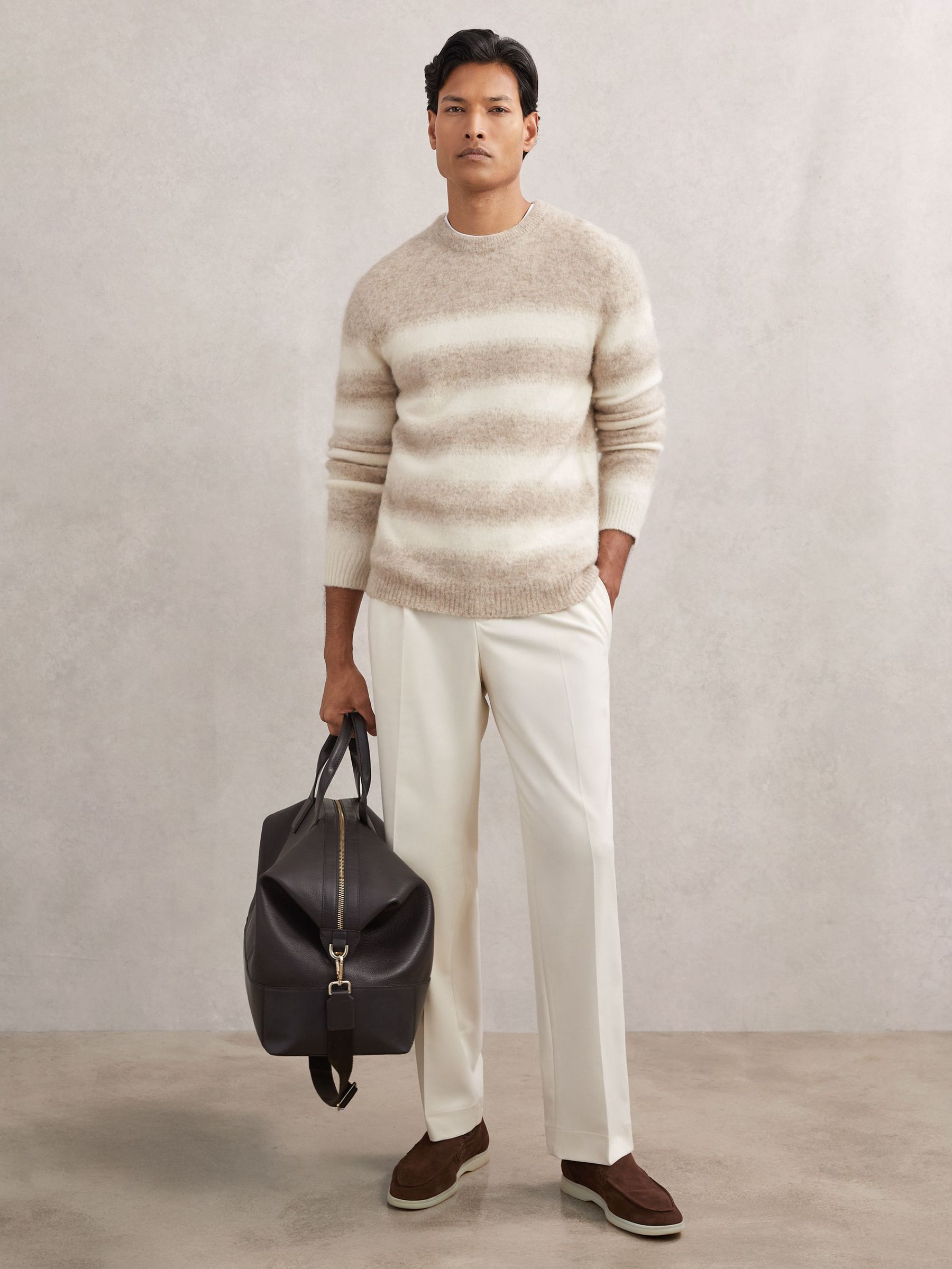Wool-Alpaca Blend Stripe Jumper in Oatmeal/White (W84004) | £148