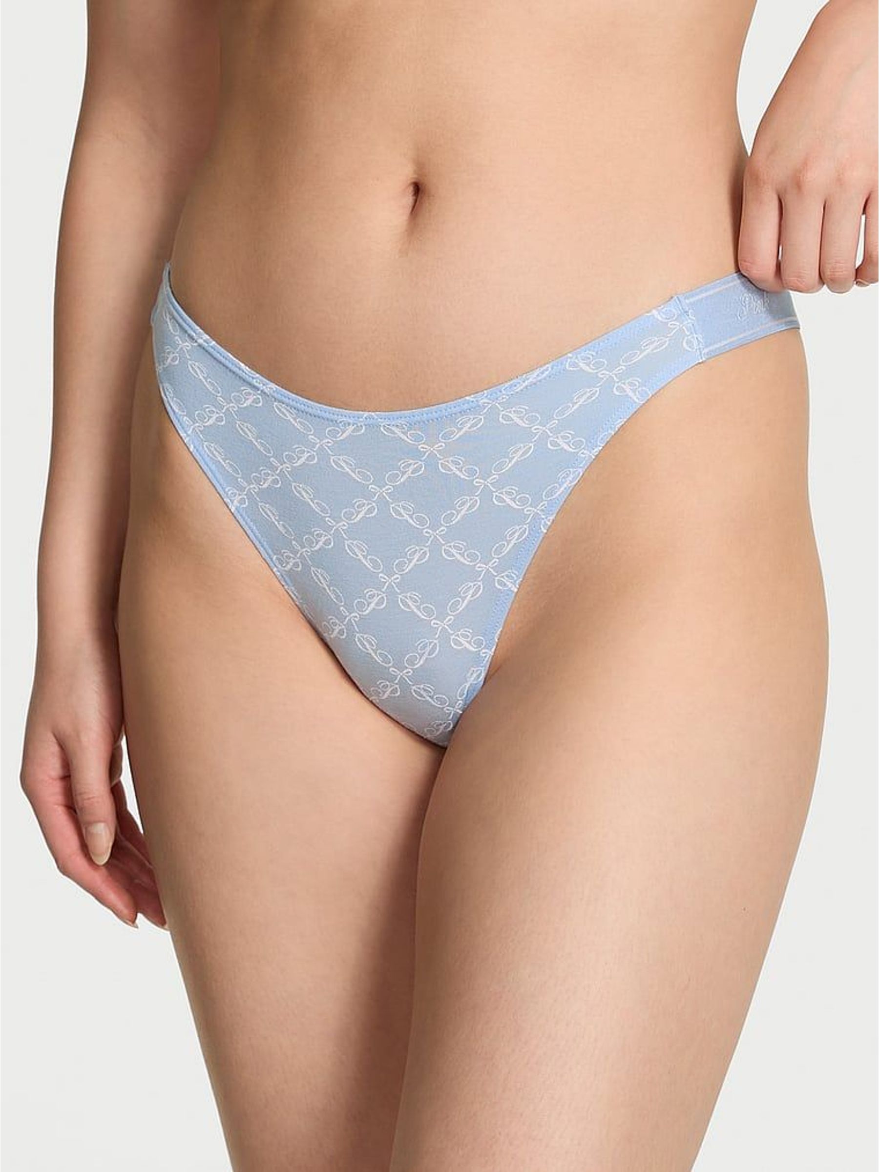 Blue Logo Jaquard Mini Scoop Thong Cotton Logo Knickers (W84456) | £10