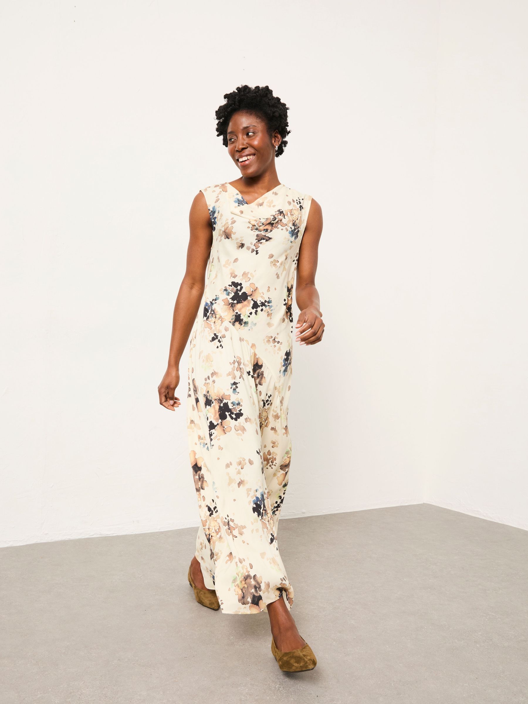 Liza Ivory Floral Cowl Neck Dress (W84948) | £99