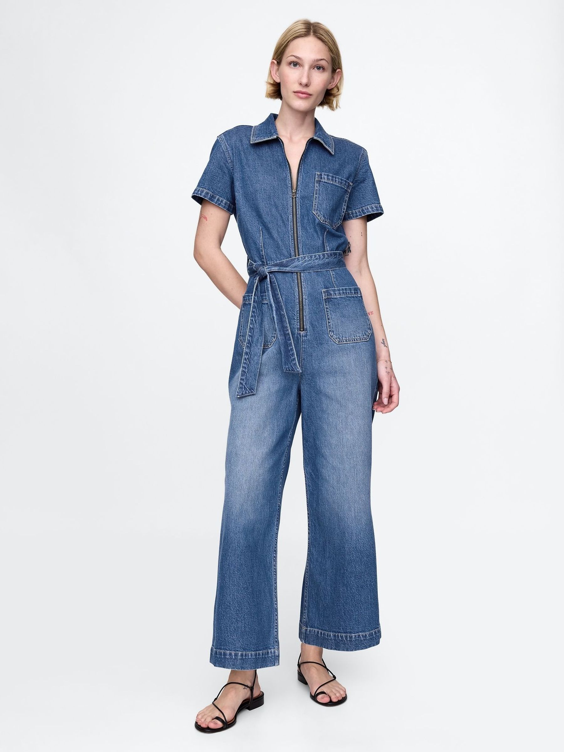 Blue Belted Denim Jumpsuit (W85105) | £75