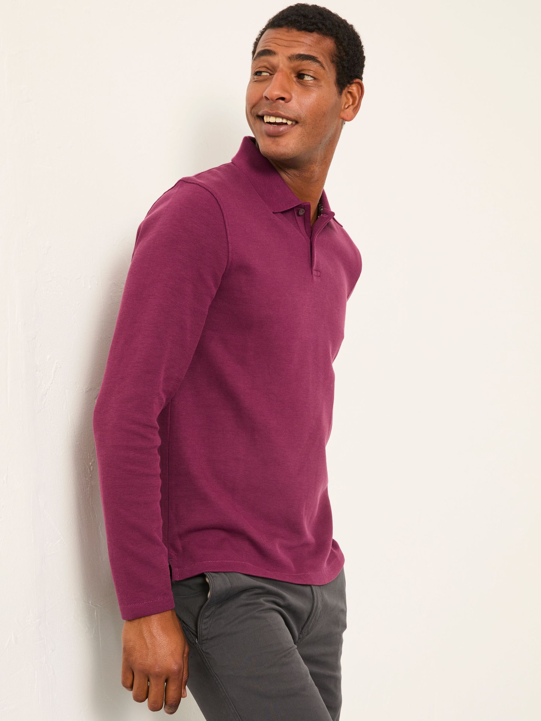 Plum Purple Long Sleeve Ribbed Polo (W85506) | £45