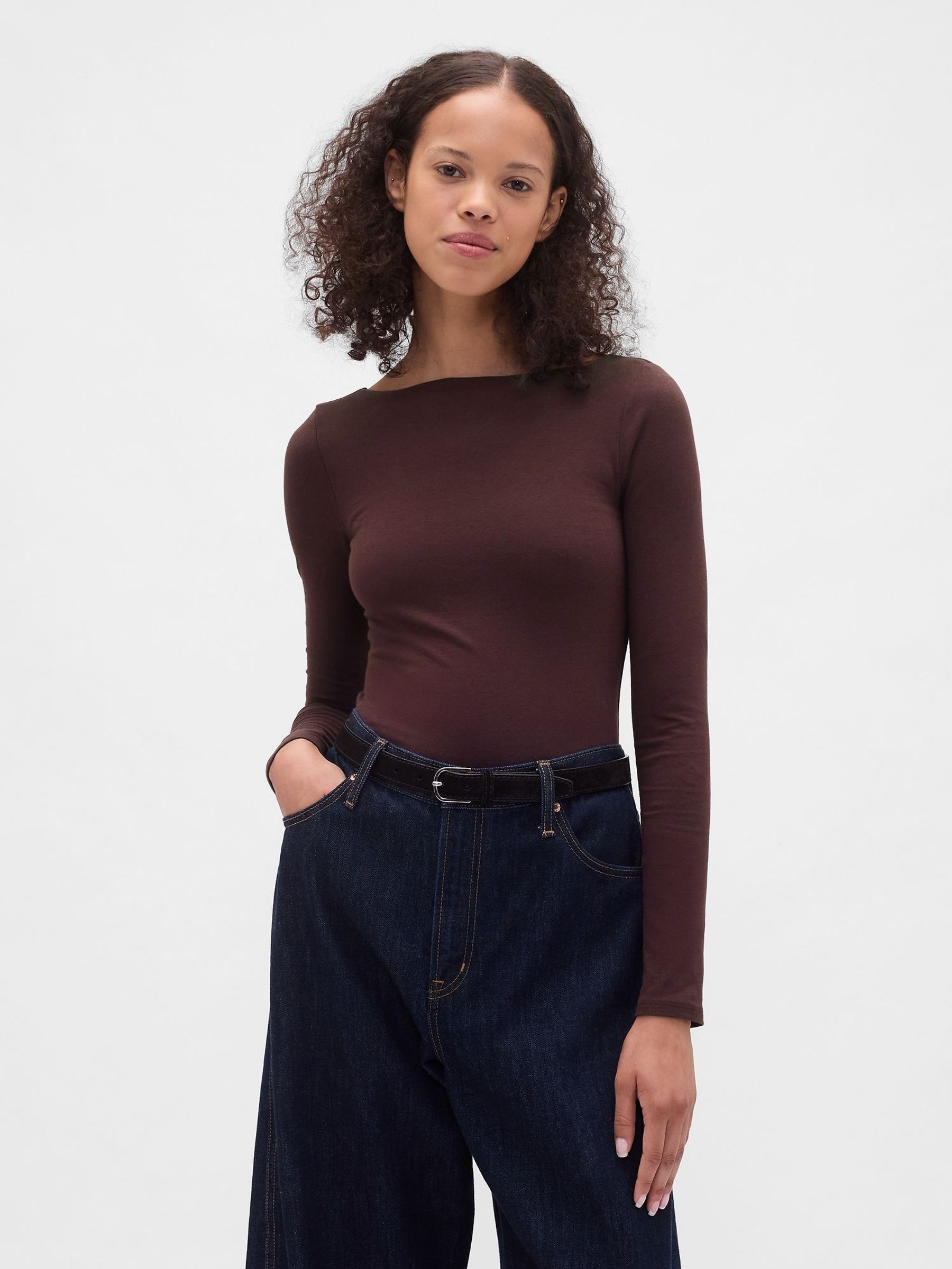 Blue CloseKnit Jersey Boat Neck Open-Back T-Shirt (W85602) | £18