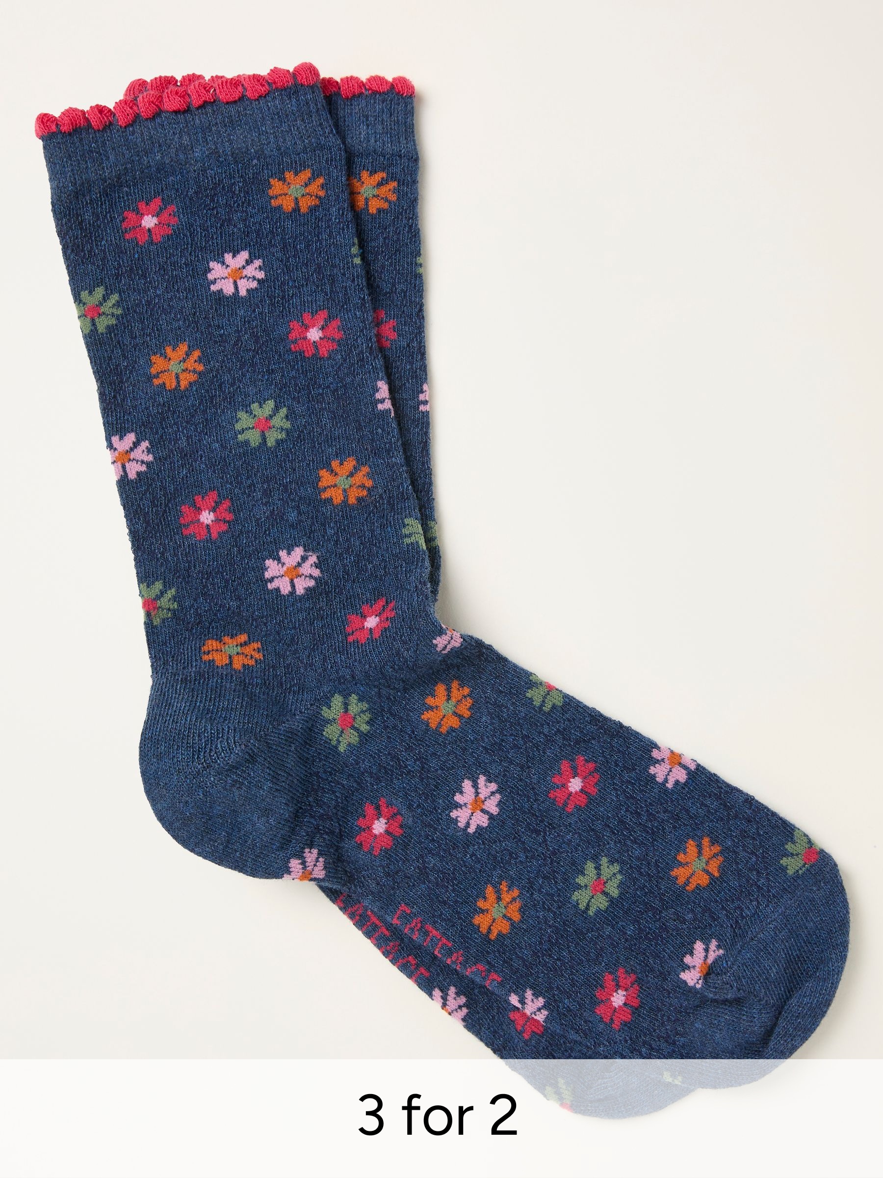 Navy Floral Socks (W86587) | £7.50