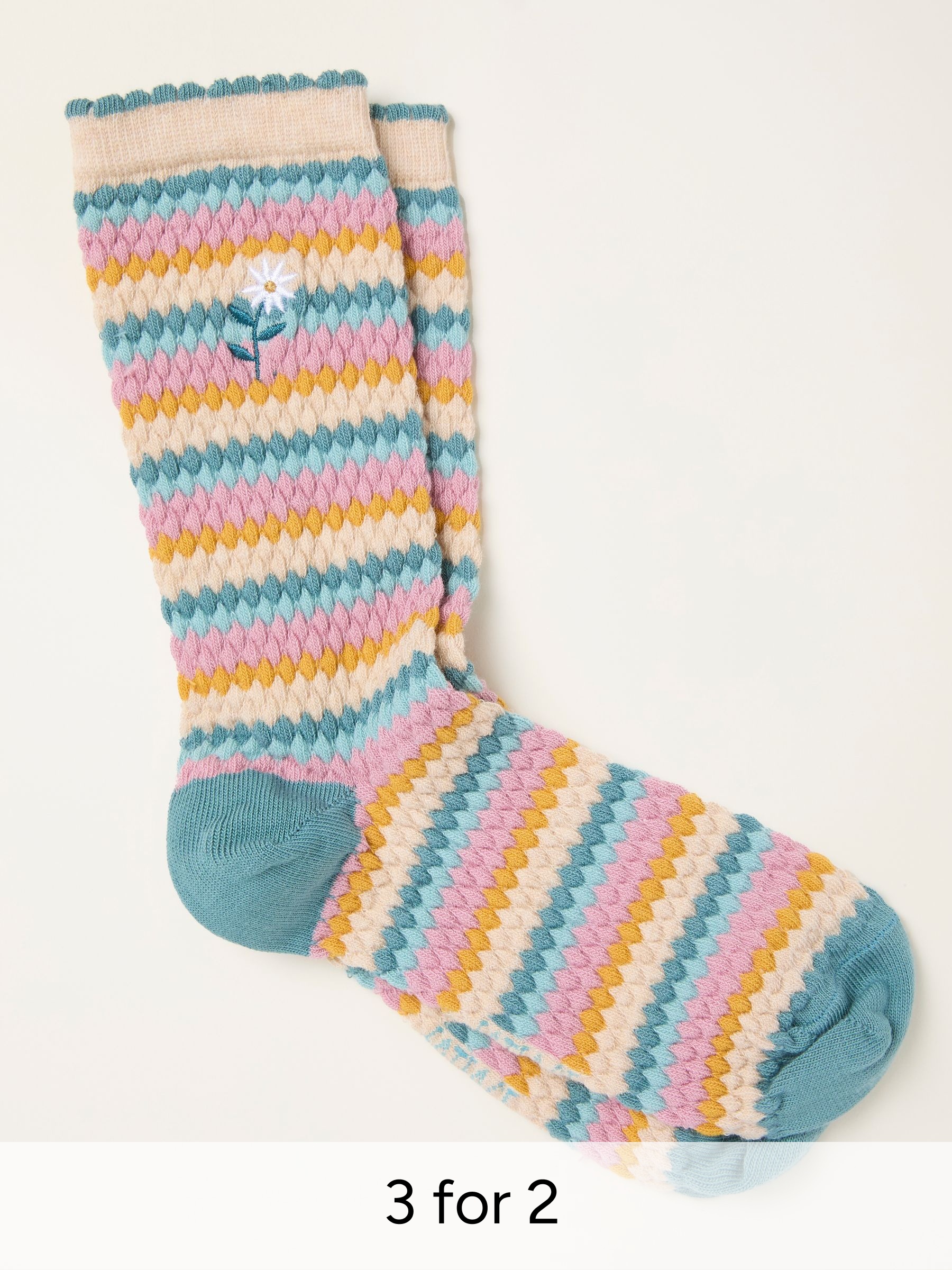 Multi Colour Textured Embroidered Socks (W86591) | £7.50