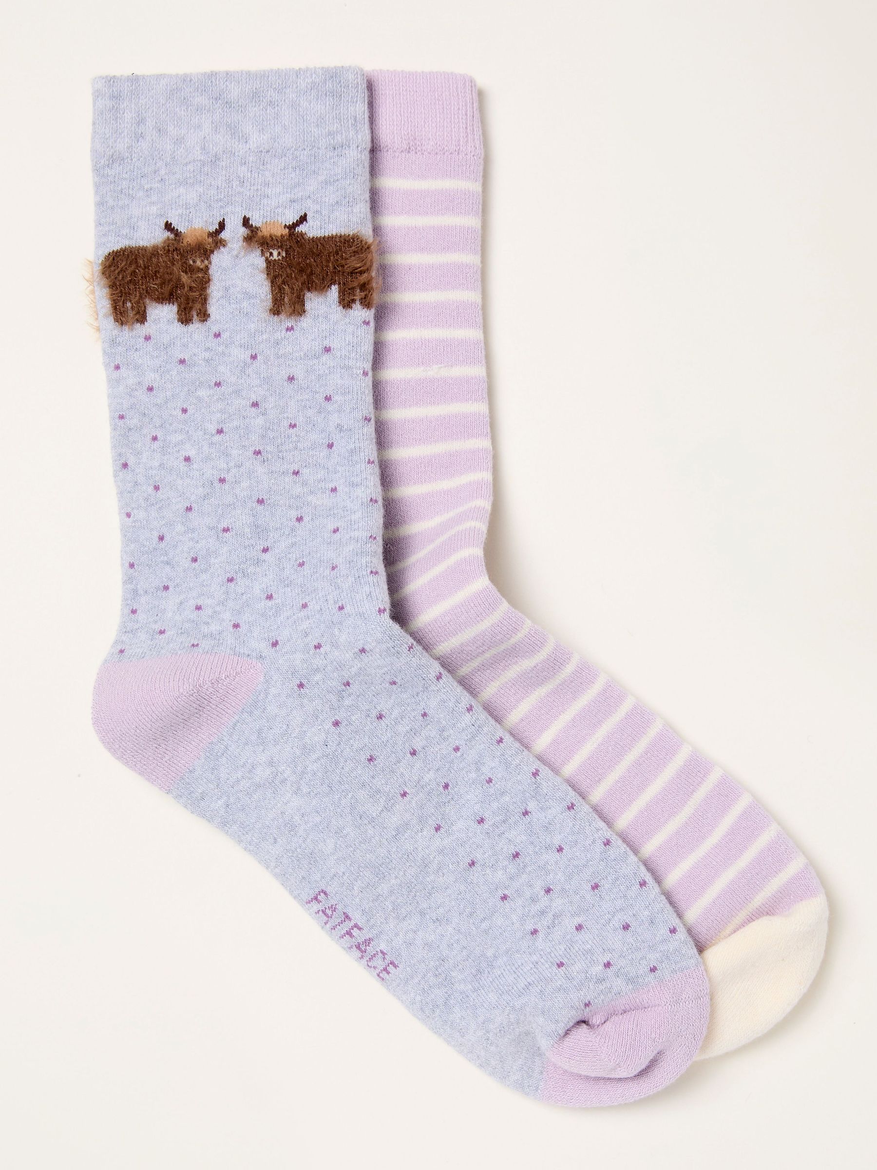 Lilac Purple 2 Pairs of Highland Cow Welly Socks (W86605) | £14