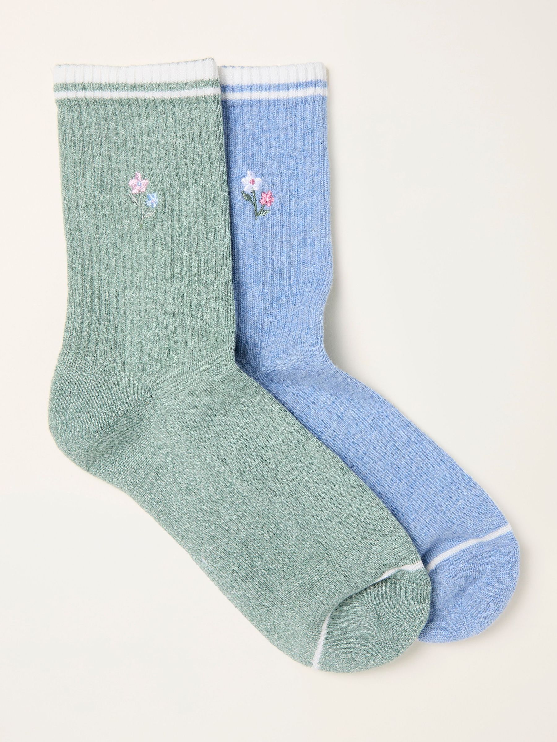 Green 2 Pairs of Embroidered Socks (W86610) | £12