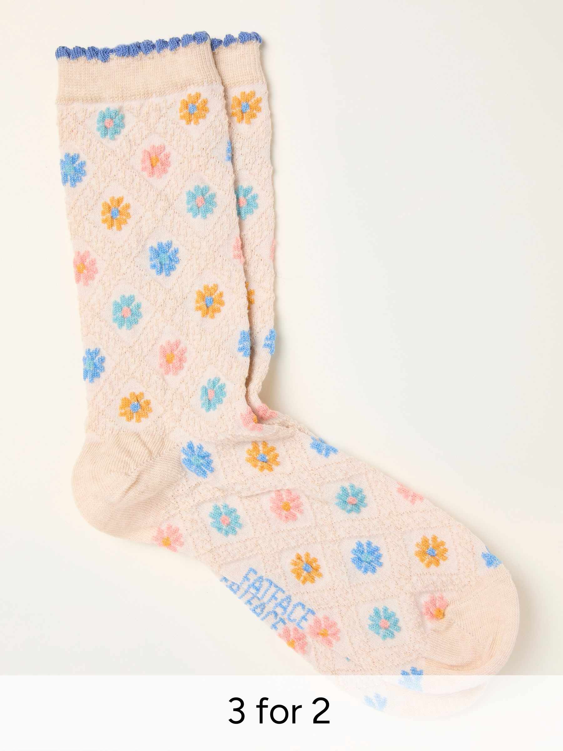 Oatmeal Textured Floral Socks (W86612) | £7.50