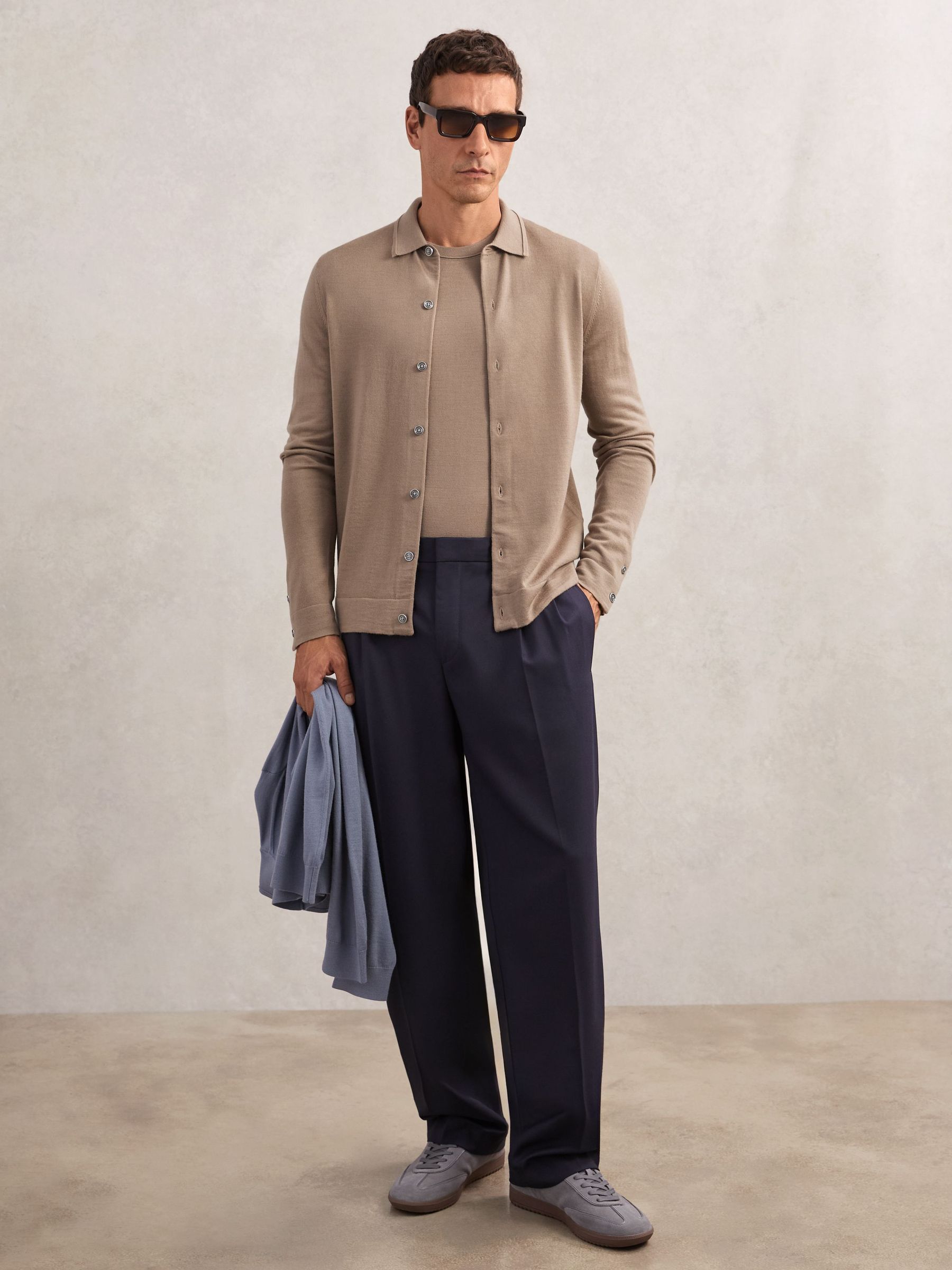 Merino Wool Button-Through Cardigan in Camel Brown (W87325) | £118