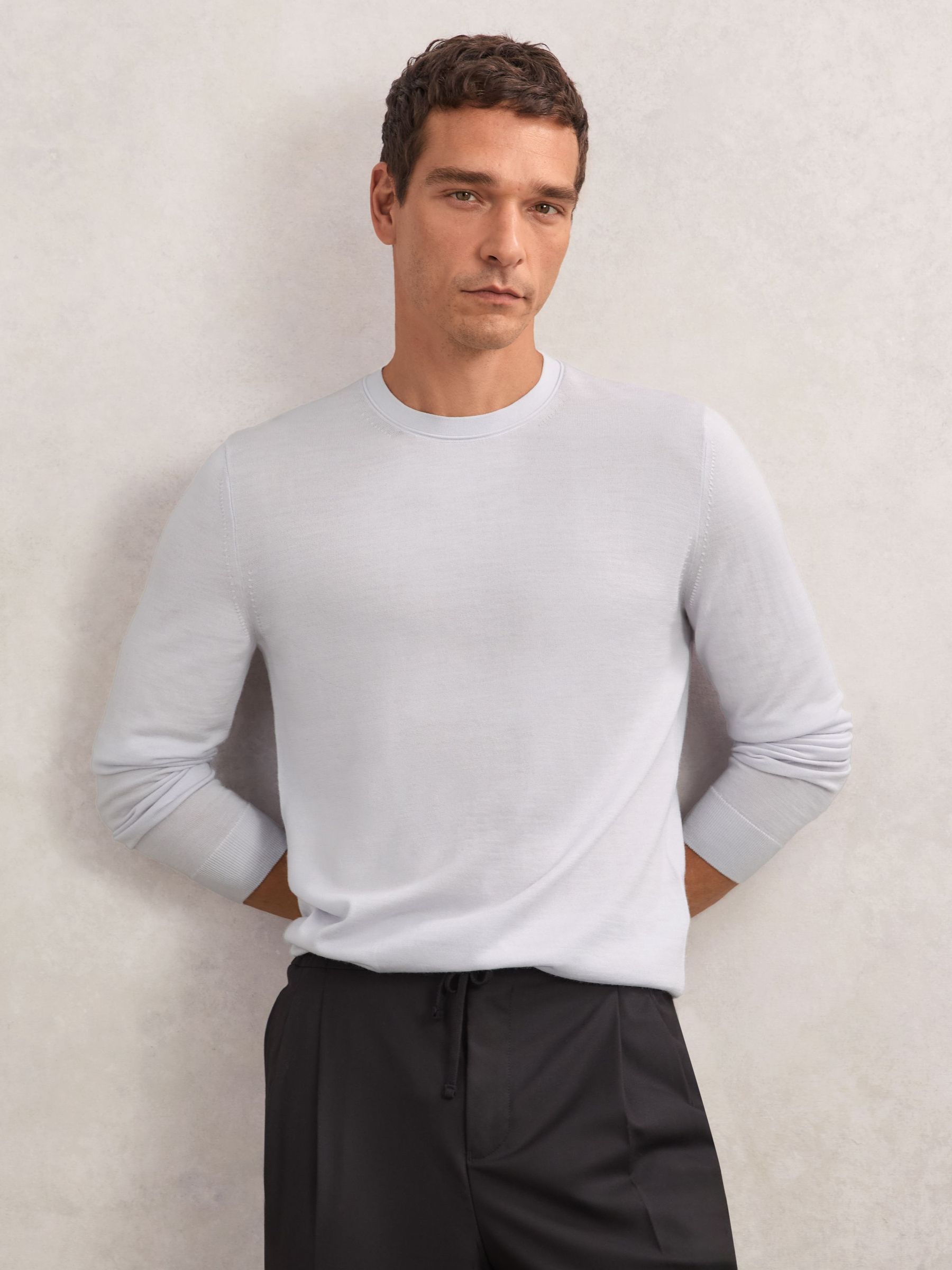 Merino Wool Crew Neck Jumper in Frost Blue (W87337) | £88
