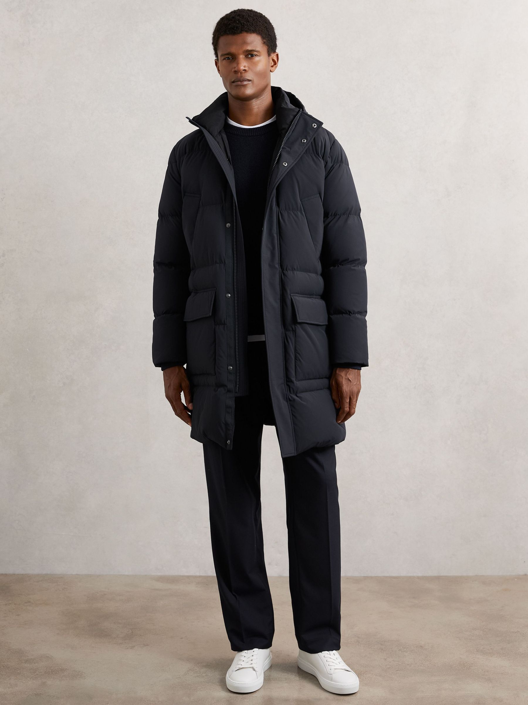 Longline Quilted Puffer Jacket in Navy (W87338) | £398
