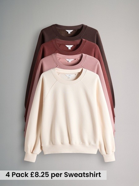 Chocolate Brown/Pinks/Cream 4 Pack Raglan Sweat Tops (W87751) | £42