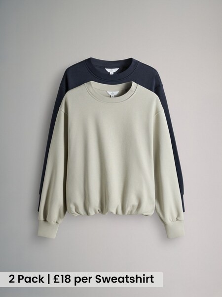 Navy/Sage Green 2 Pack Bubble Hem Sweatshirts (W88269) | £36