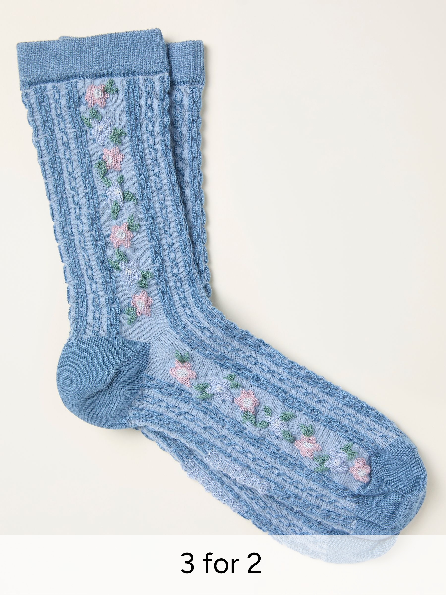 Blue Textured Floral Socks (W88945) | £7.50