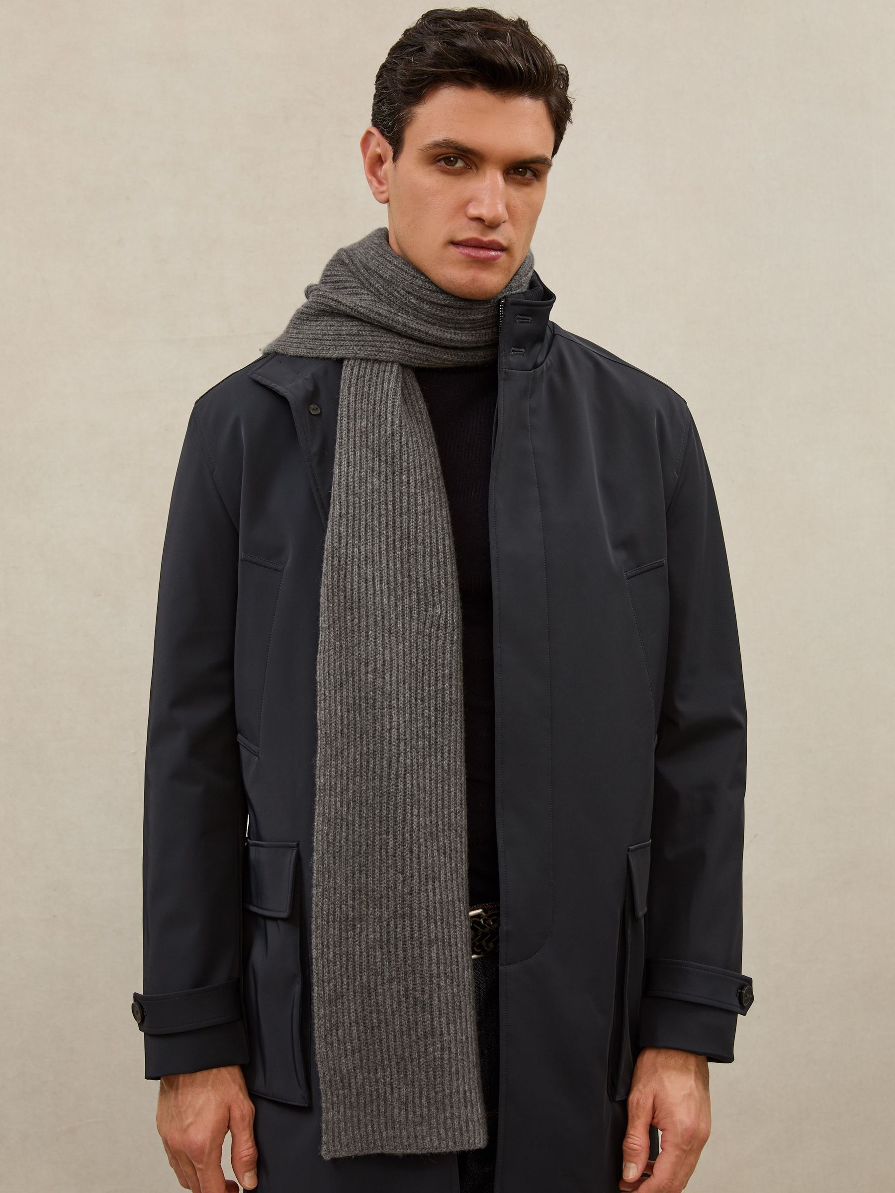 Atelier 100% Cashmere Rib-Knit Scarf in Mid Grey (W89004) | £148