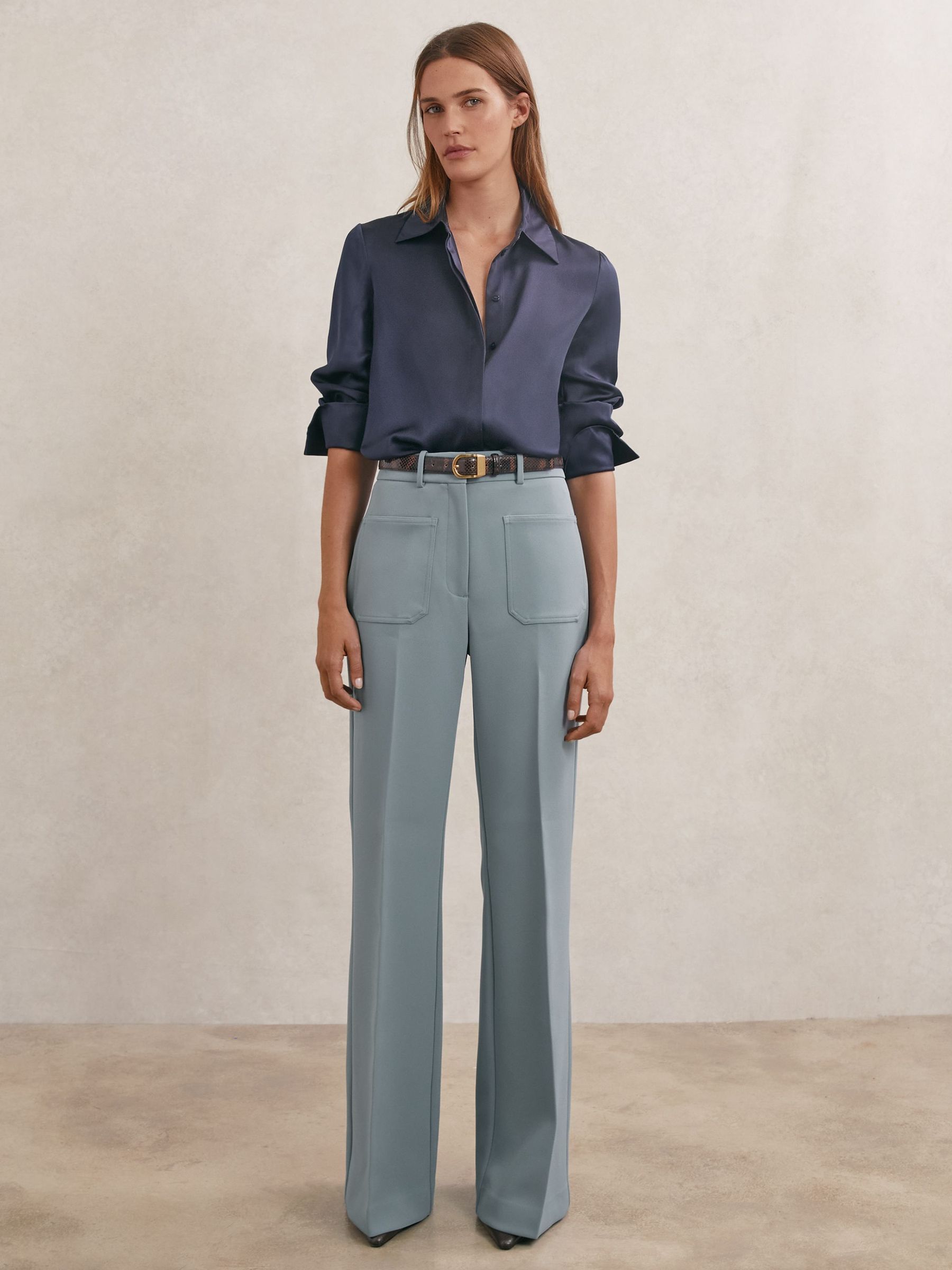 Twill Patch-Pocket Flared Trousers in Blue (W89182) | £150
