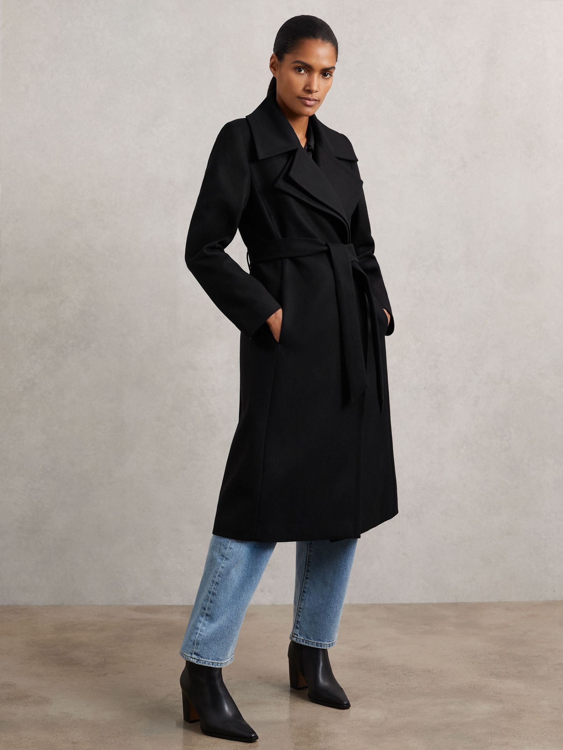 Wool-Blend Double-Lapel Belted Coat With Cashmere in Black (W89189) | £380