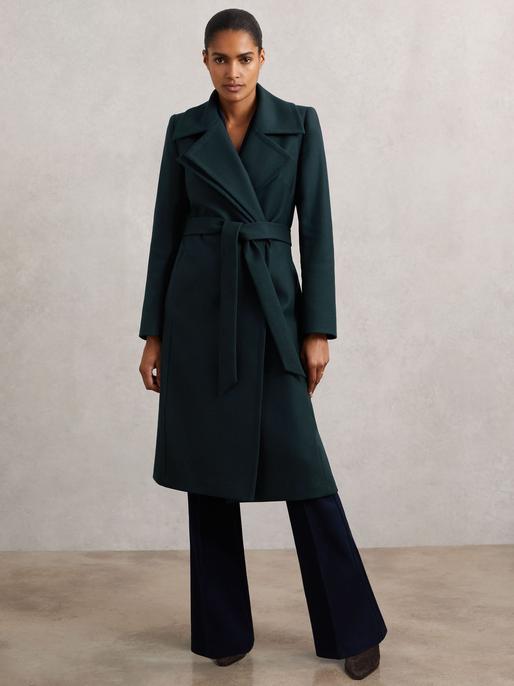 Wool-Blend Double-Lapel Belted Coat With Cashmere in Teal (W89196) | £380