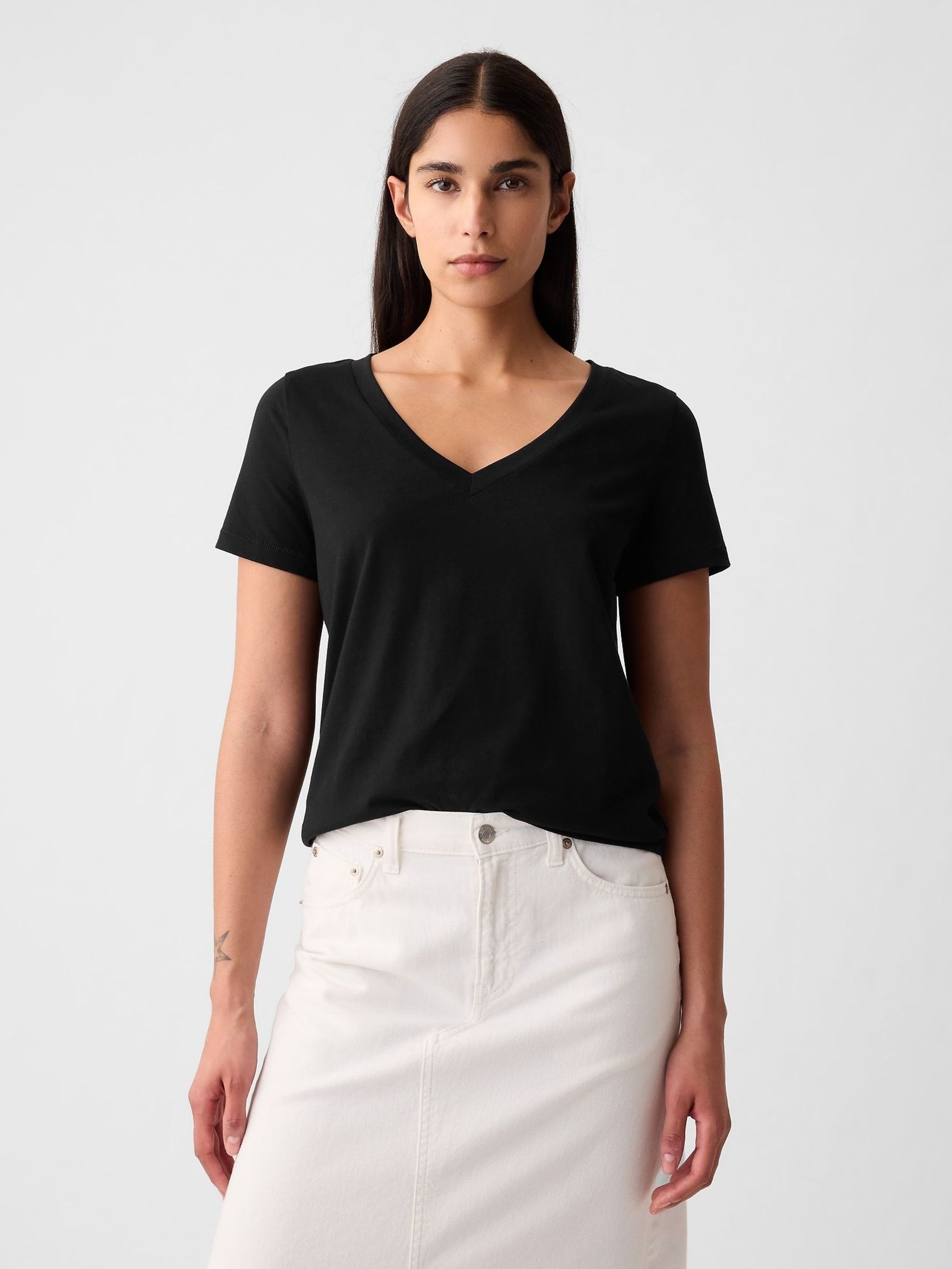 Black Cotton VintageSoft V-Neck T-Shirt (W89466) | £18