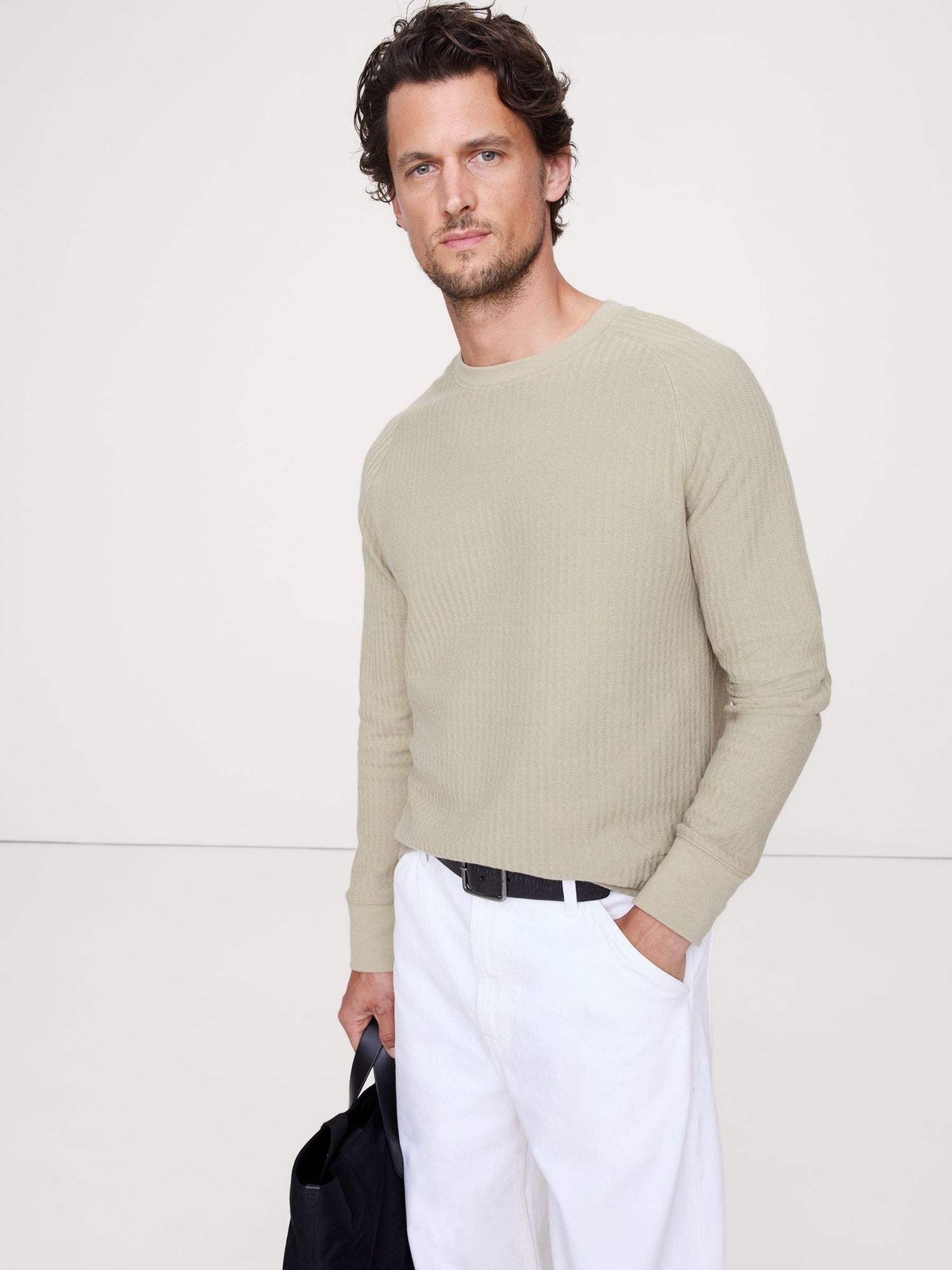 Banana Republic Green Slub Double-Knit Herringbone T-Shirt (W89553) | £40