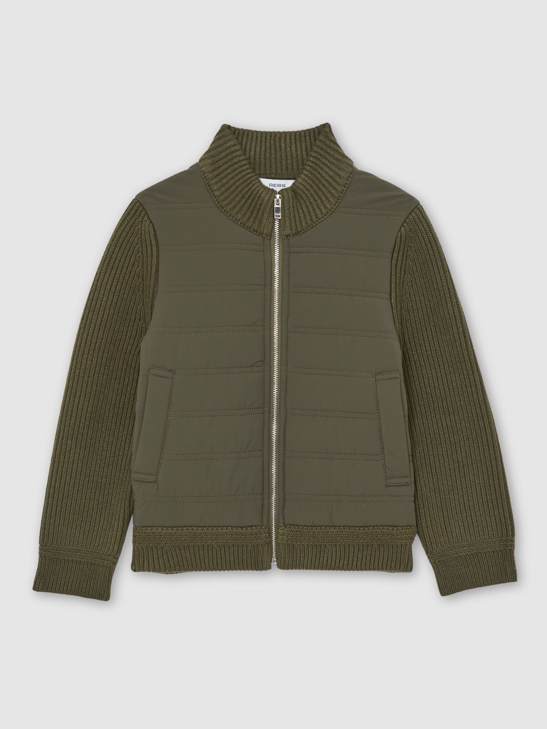 13-14 yrs Hybrid Quilt and Knit Zip-Through Jacket in Dark Green (W89608) | £70