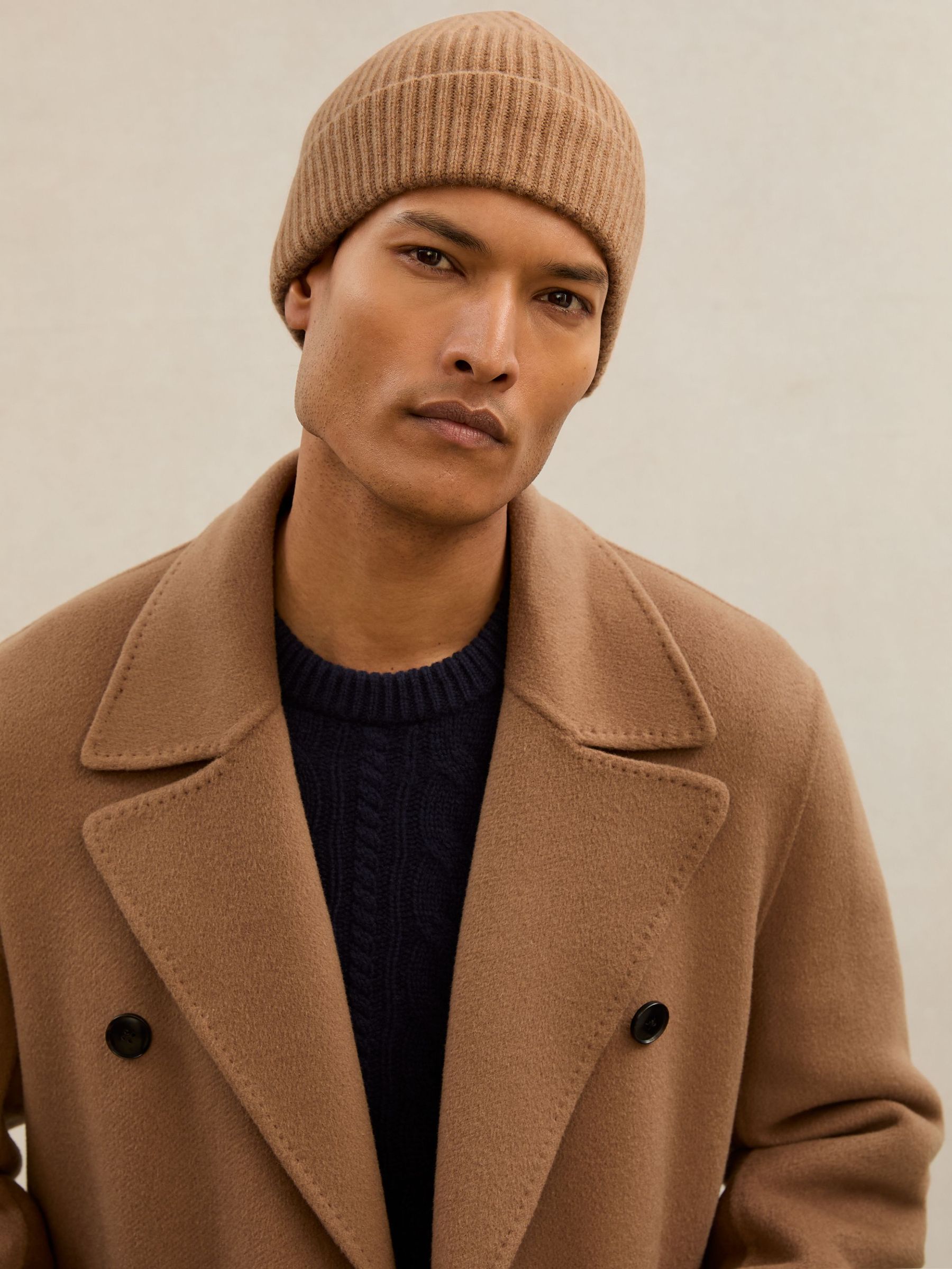 Atelier 100% Cashmere Rib-Knit Beanie in Oatmeal (W89660) | £70