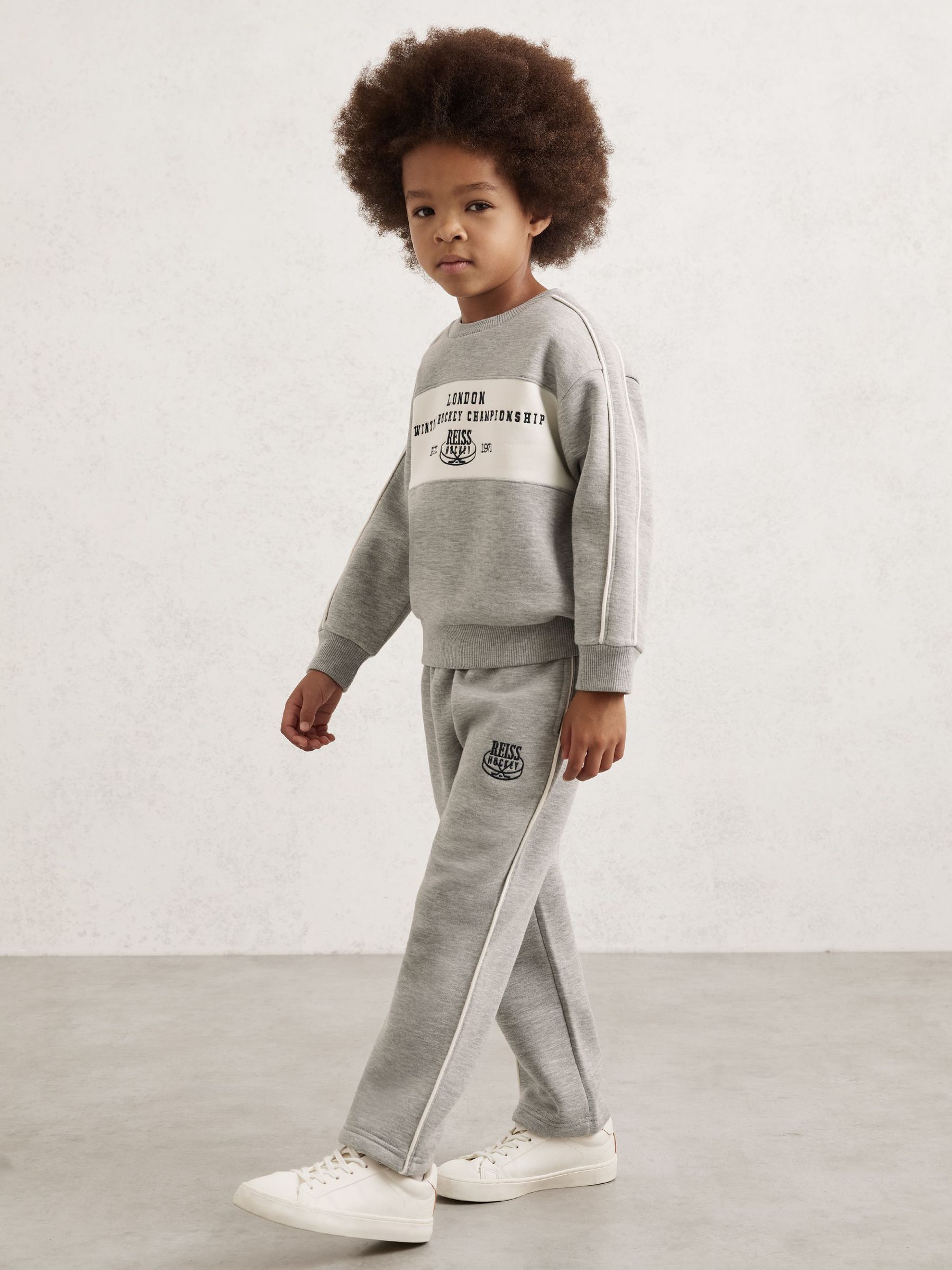 9-13 yrs Cotton-Blend Hockey Joggers with Contrast Piping in Grey Melange (W90079) | £42