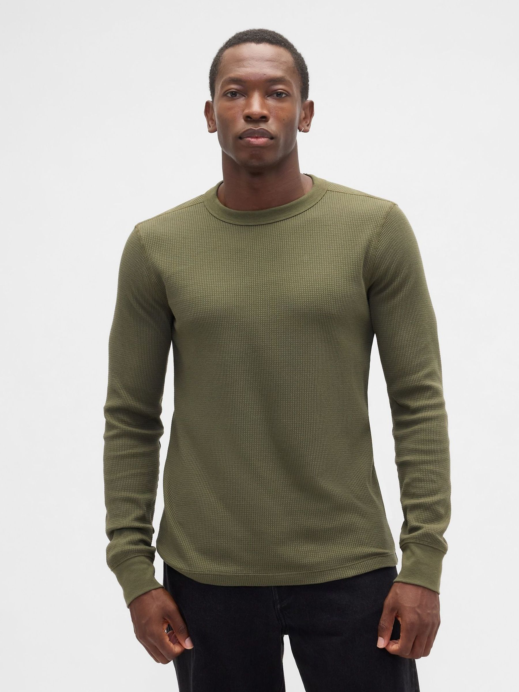 Green Waffle Knit Crew Neck T-Shirt (W92203) | £16