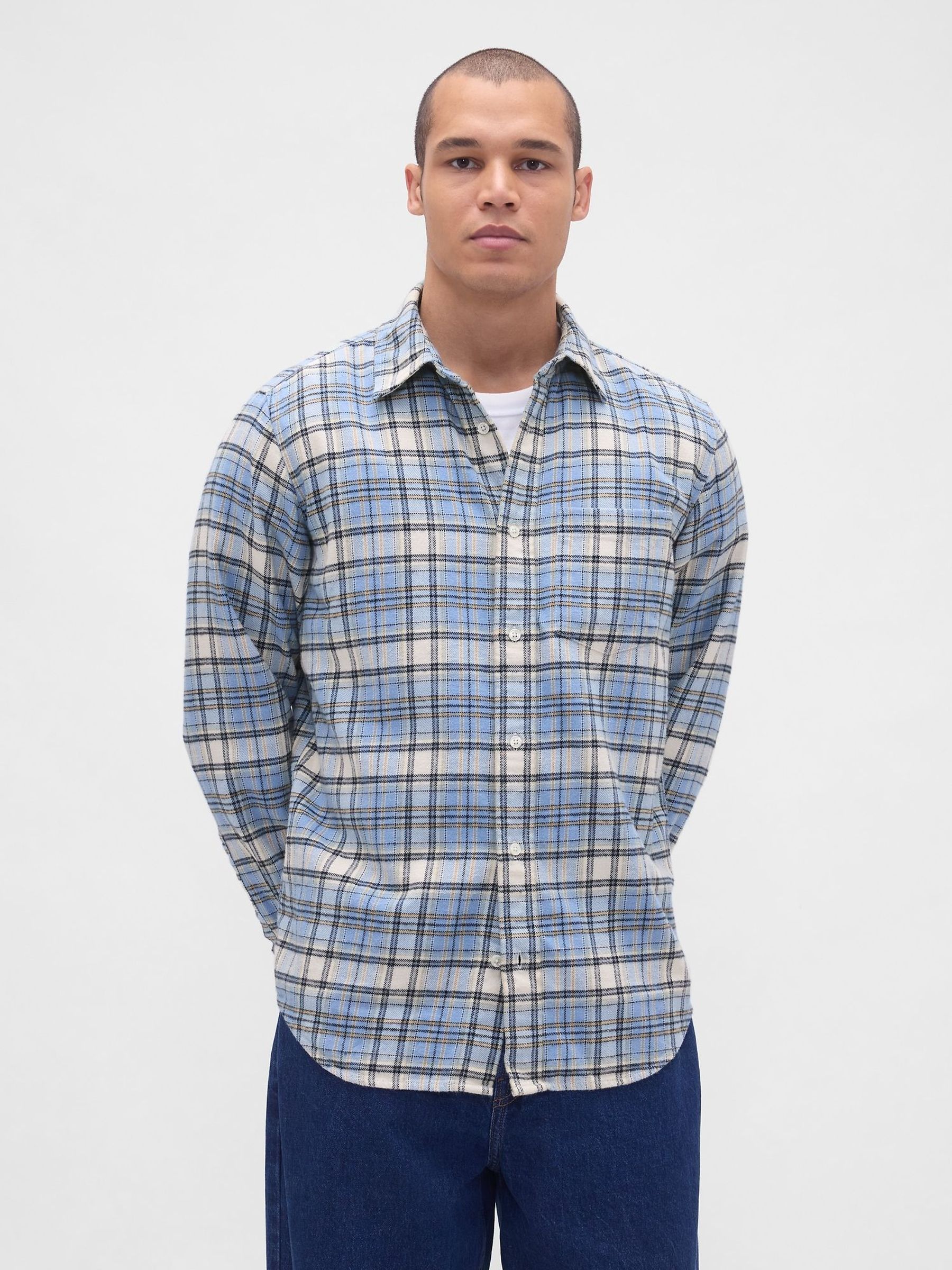 Light Blue Cotton Relaxed Flannel Shirt (W92209) | £45