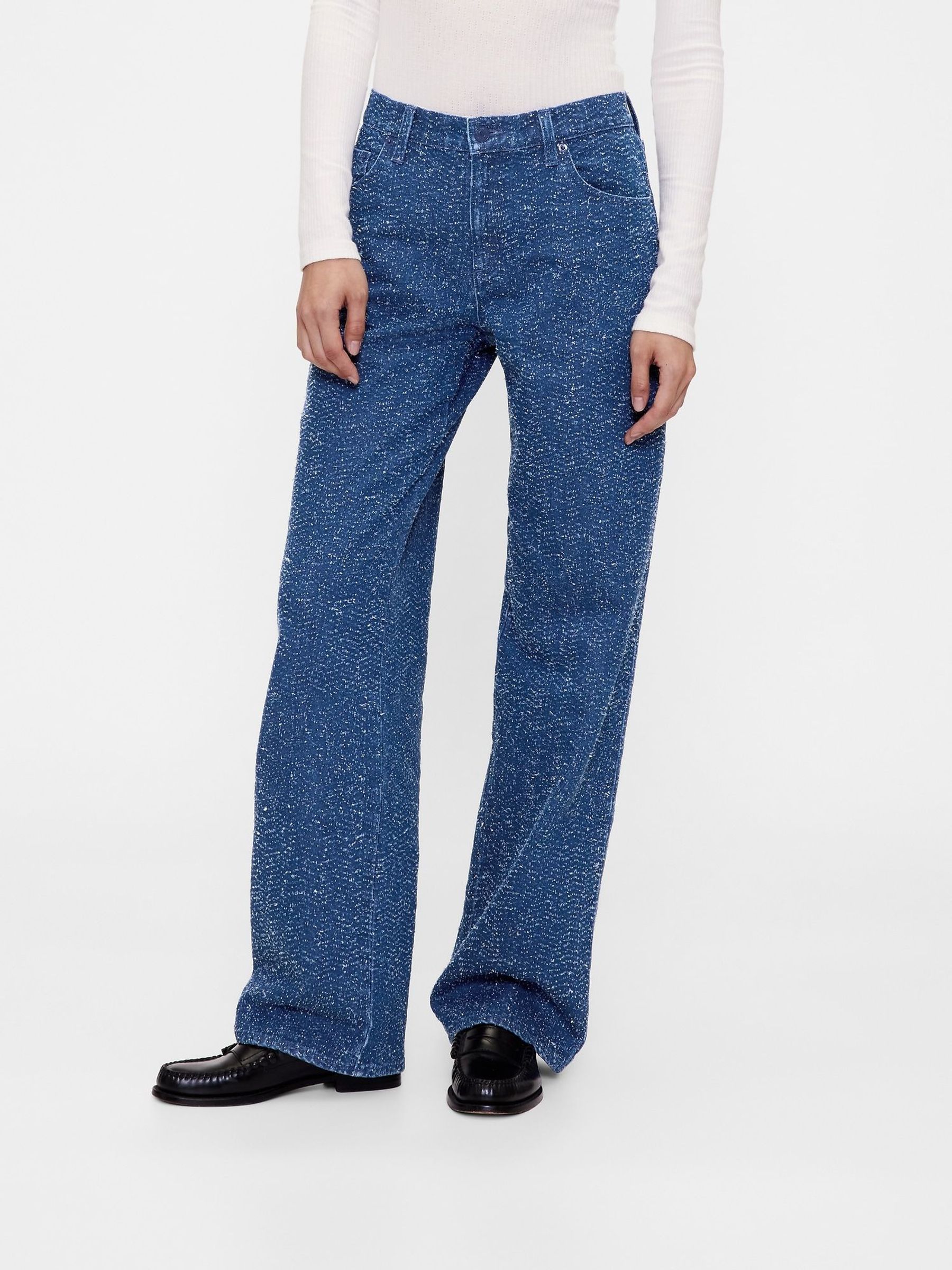 Mid Wash Blue Low Rise Denim Tweed Loose Jeans (W92218) | £100