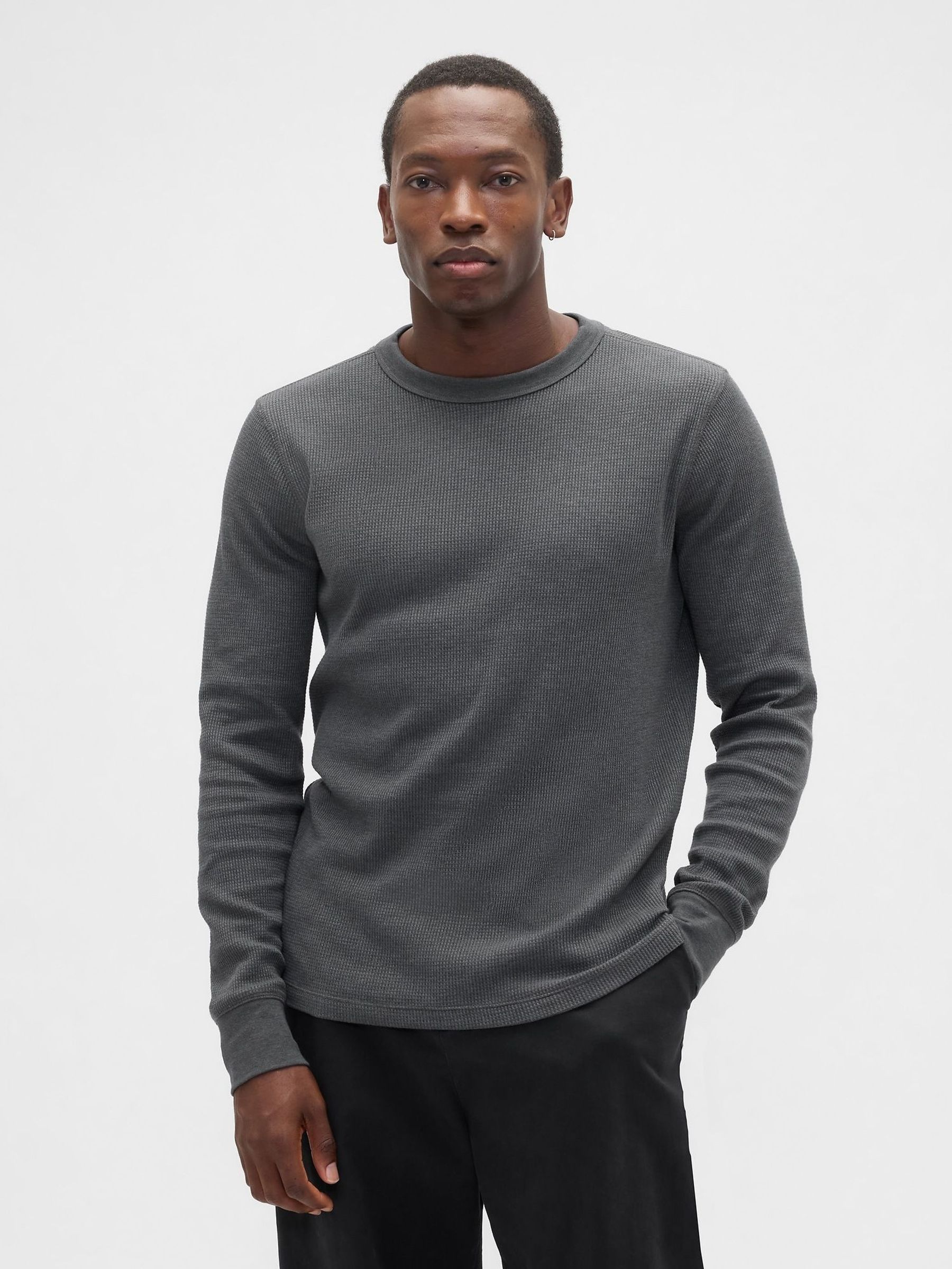 Grey Waffle Knit Crew Neck T-Shirt (W92219) | £16
