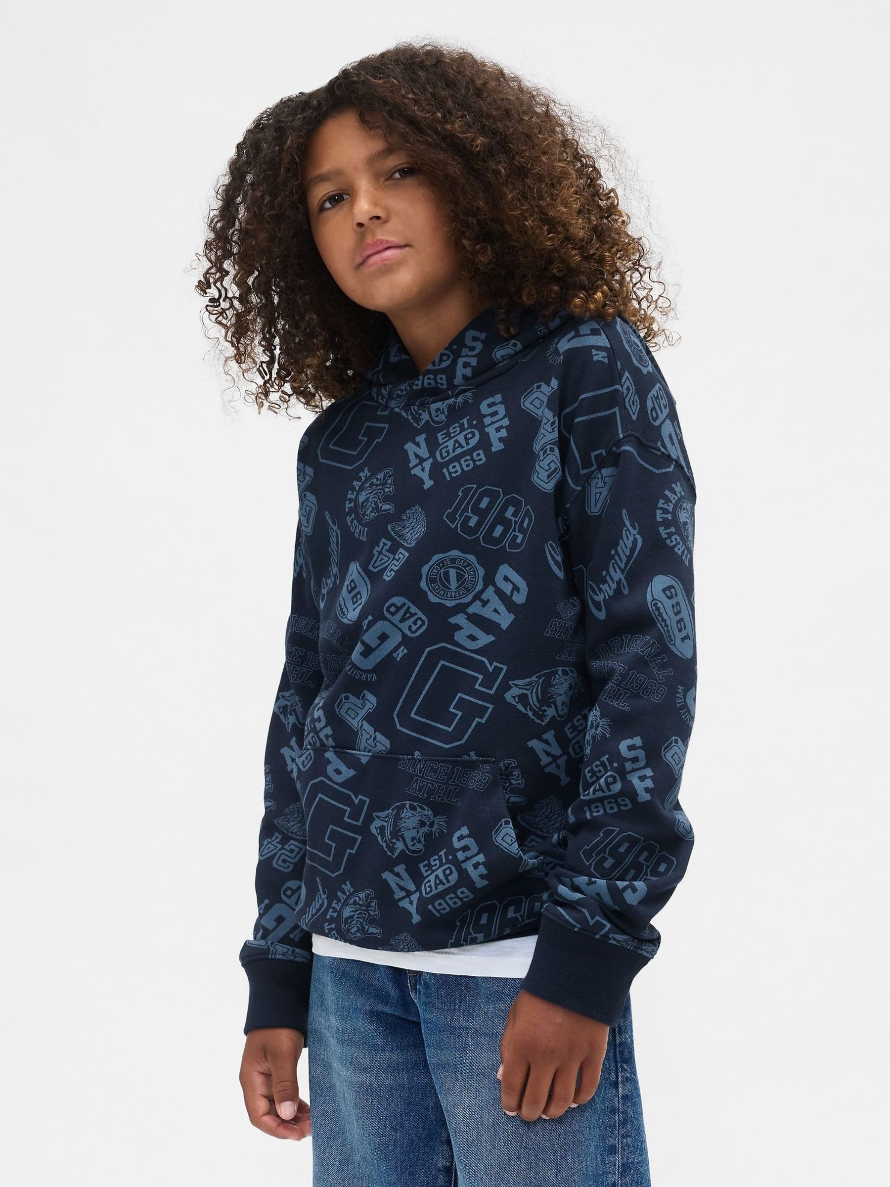 Blue Relaxed Print Hoodie (W92223) | £25