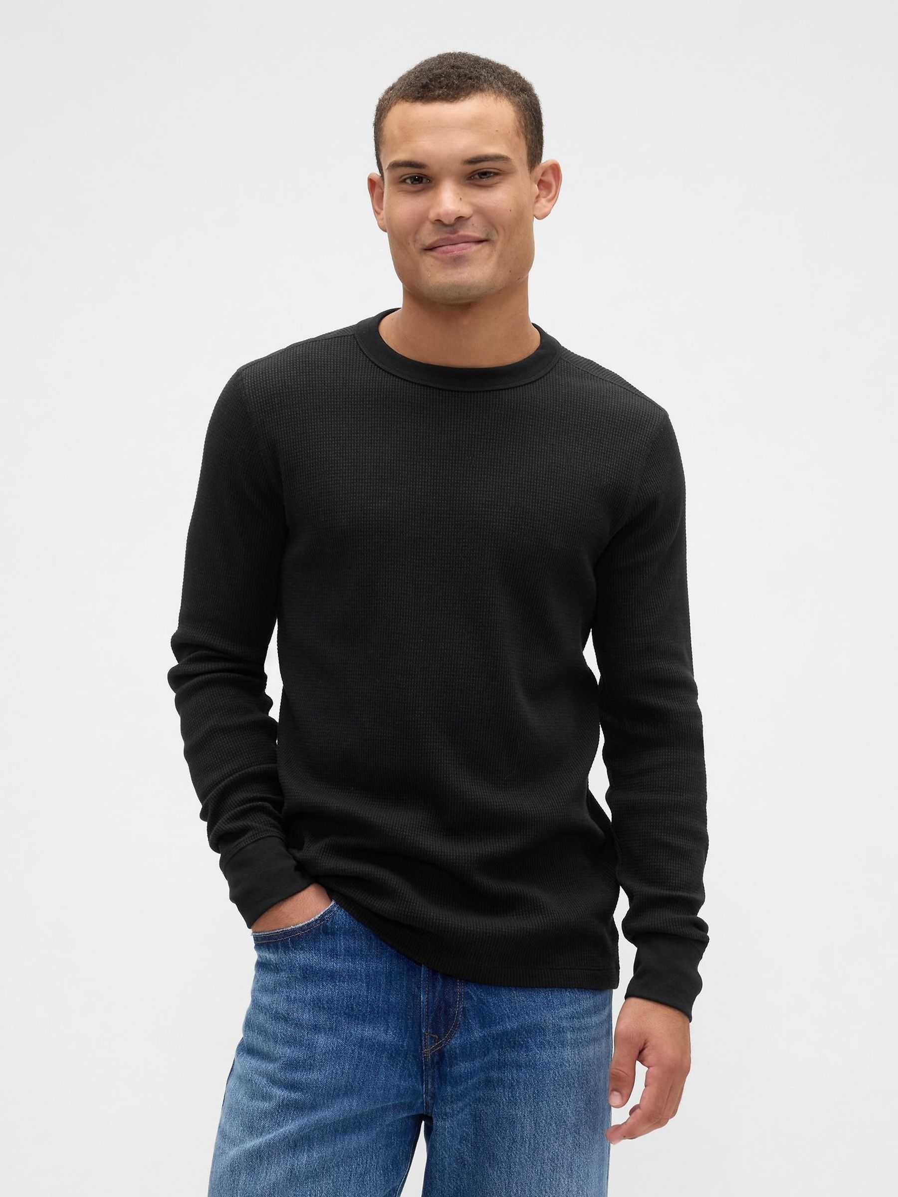 Black Waffle Knit Crew Neck T-Shirt (W92237) | £16