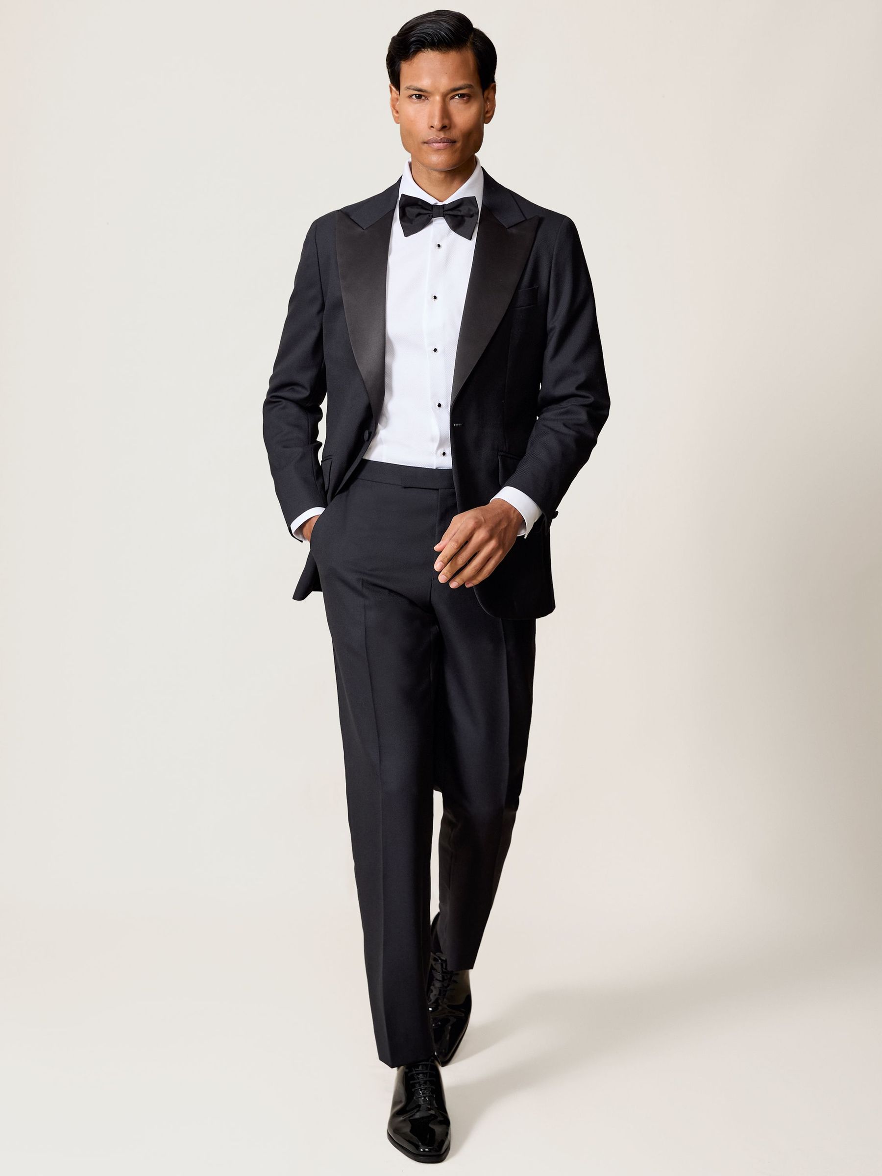 Wool-Blend Jacquard Tuxedo Trousers Tailored-Fit in Navy (W93617) | £158