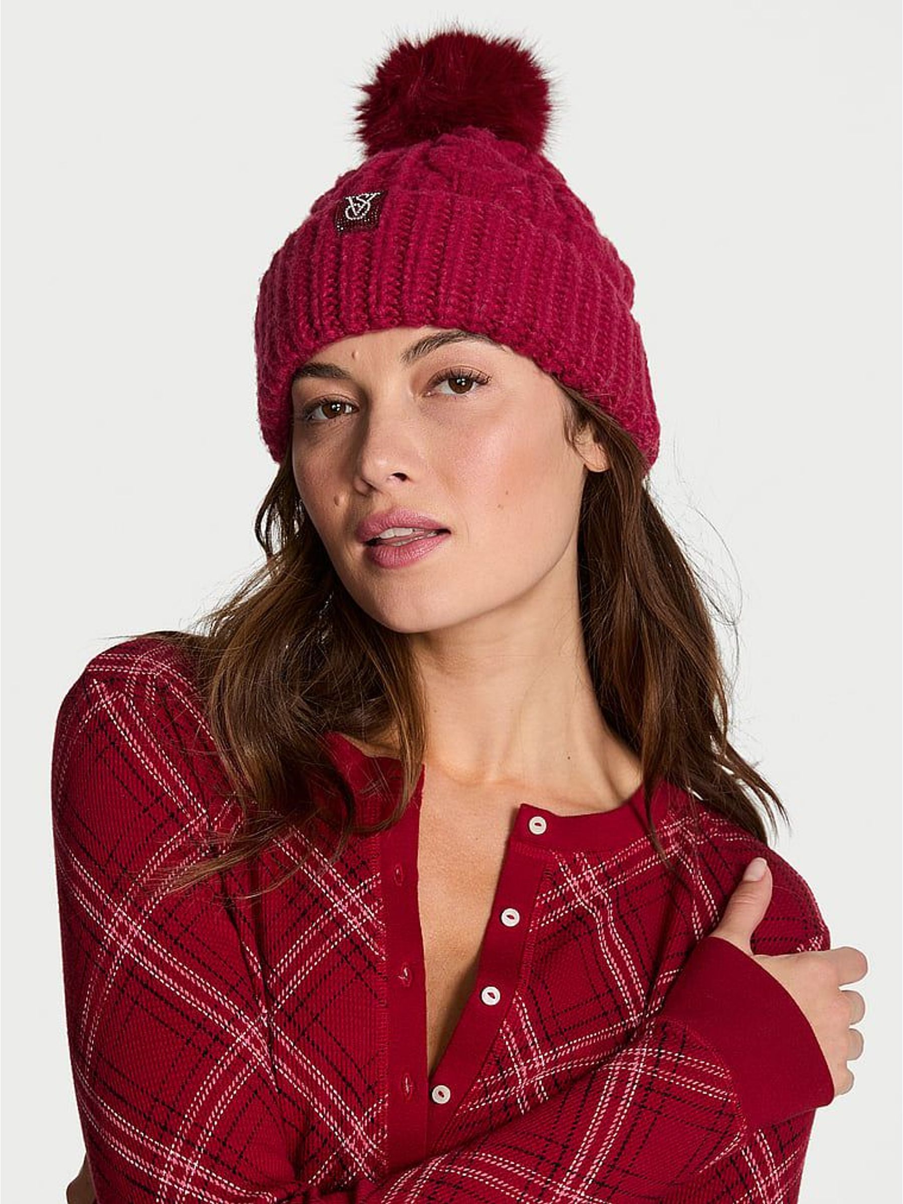 Red Lacquer Knit Beanie Hat (W96034) | £30