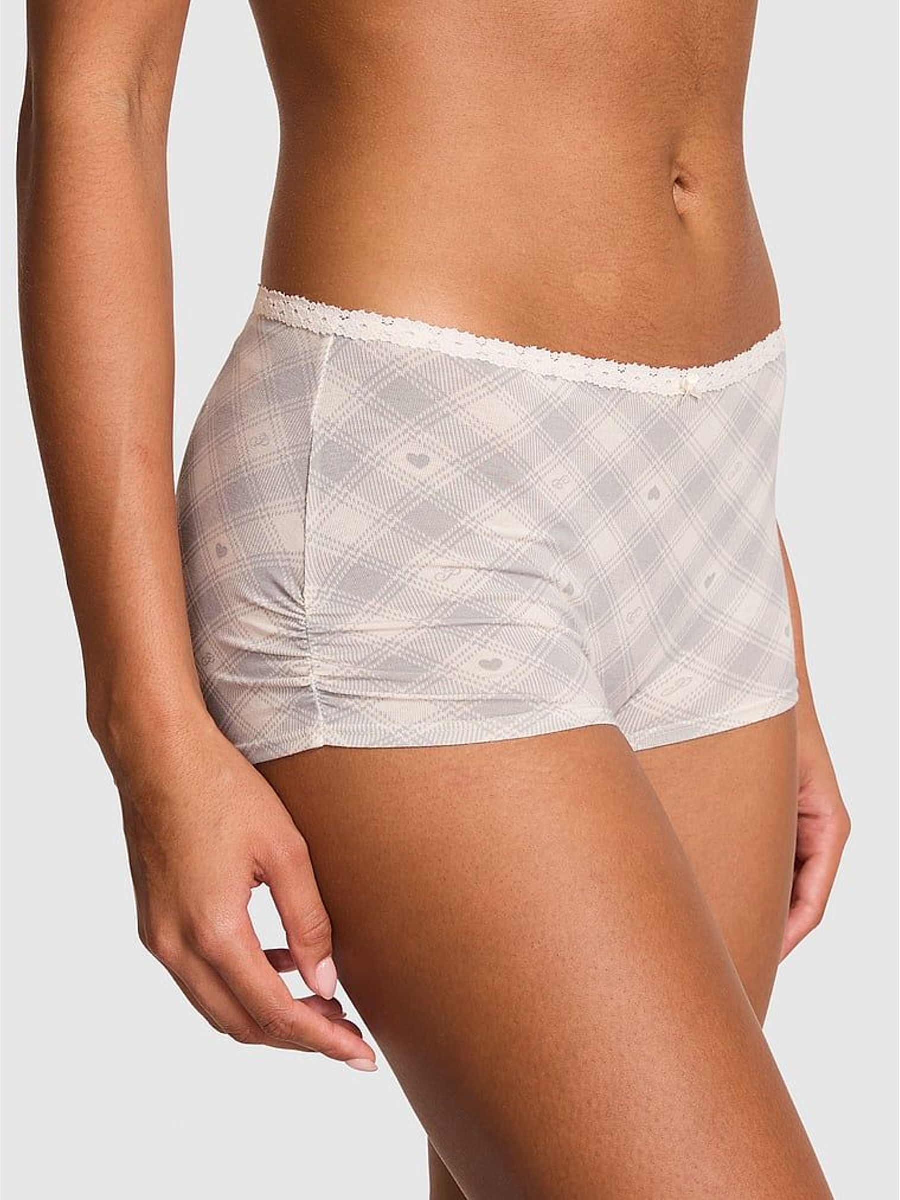 White Tartan Cotton Boyshort Knickers (W96053) | £10