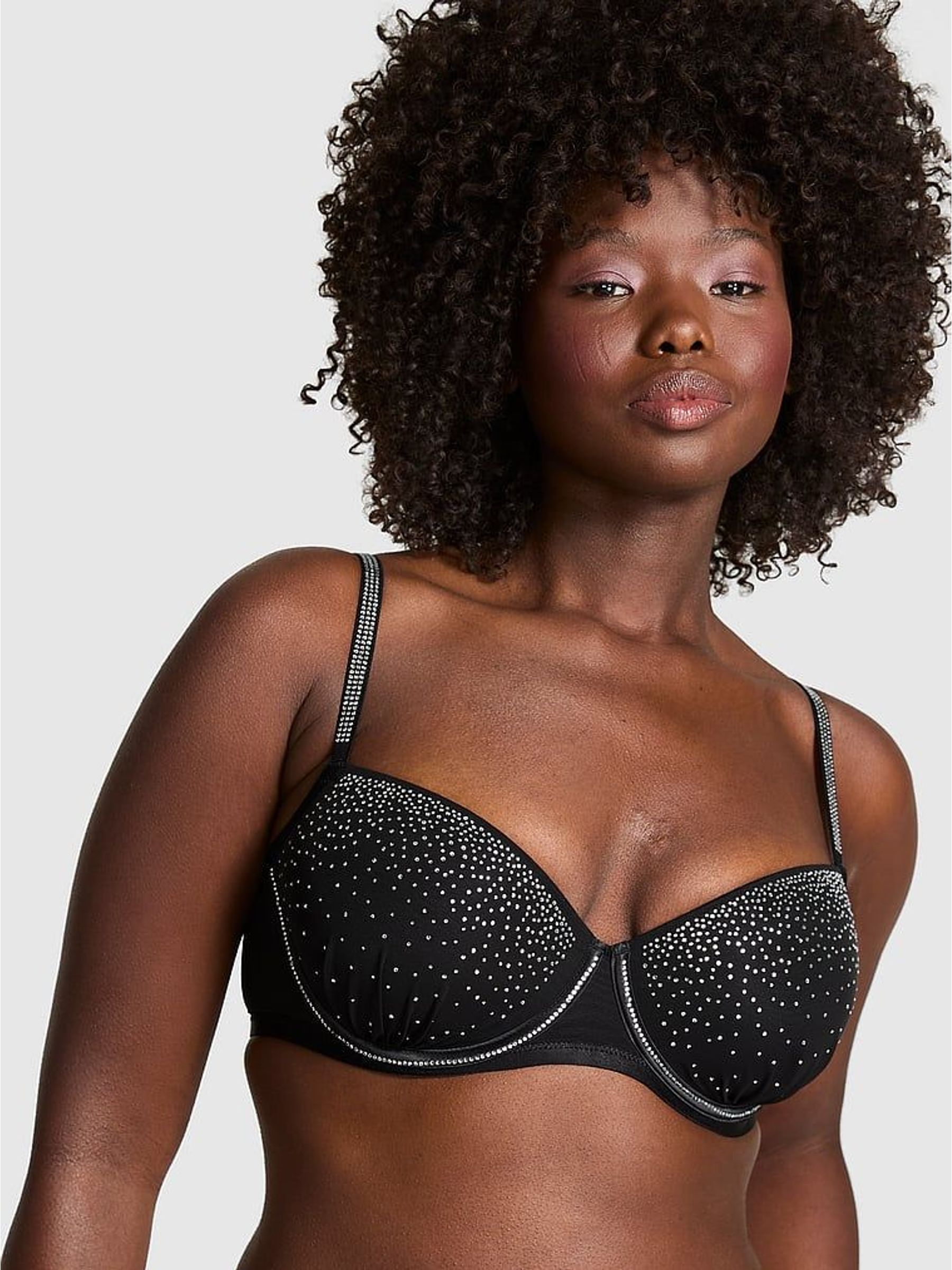 Black Balcony Mesh Diamonte Bra (W96068) | £36