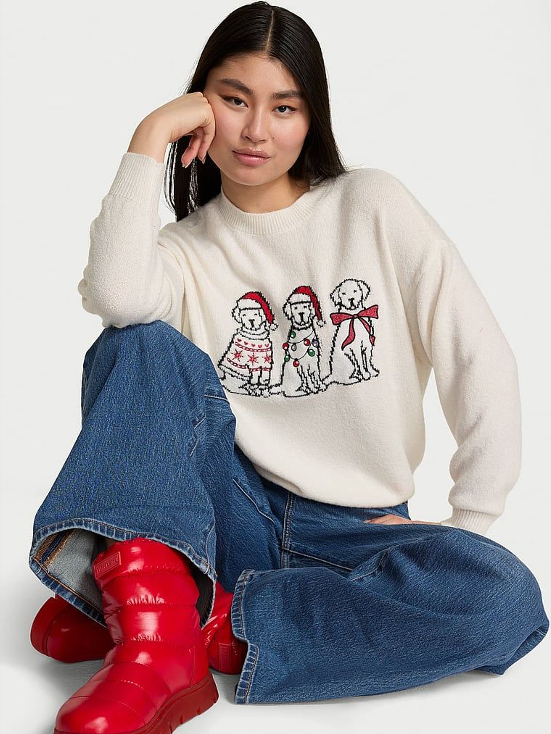 Winter White Dog Print Oversized Sweatshirt (W96086) | £60