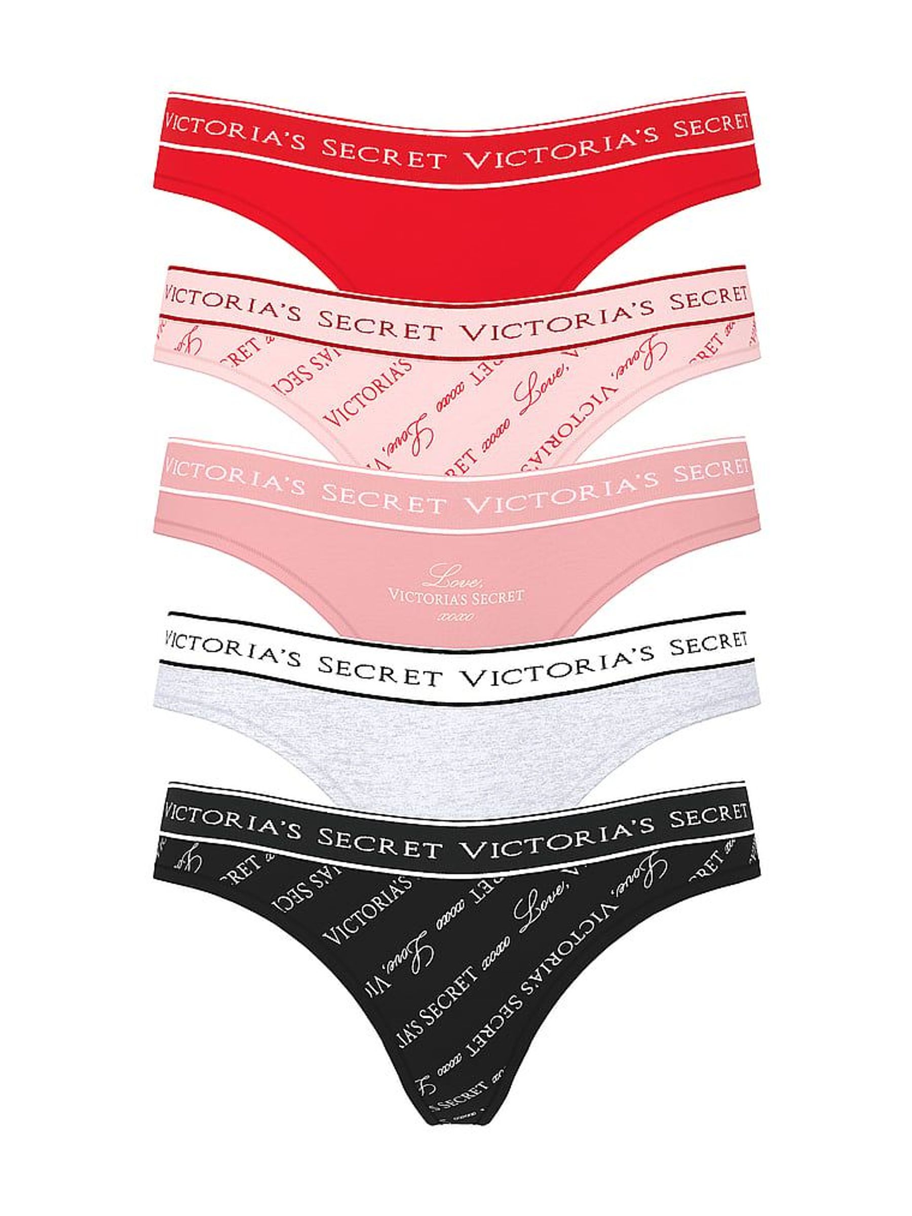 Red/Pink/Grey/Black Thong Knickers 5 Pack (W96110) | £30