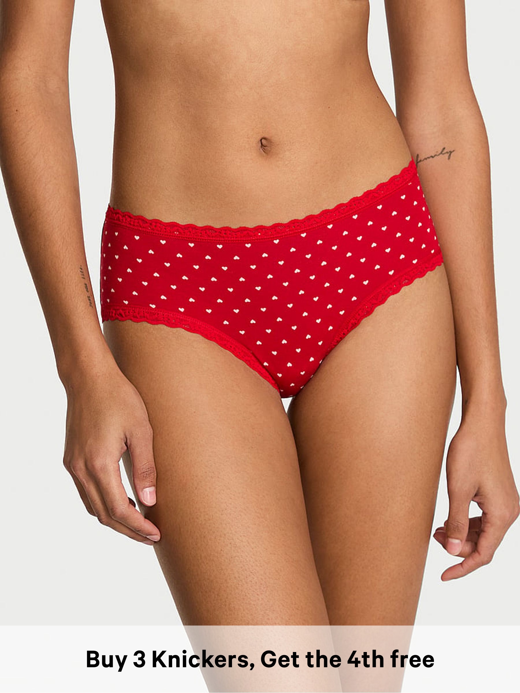 Lipstick Red Hearts Cheeky Cotton Lace Trim Knickers (W96177) | £10