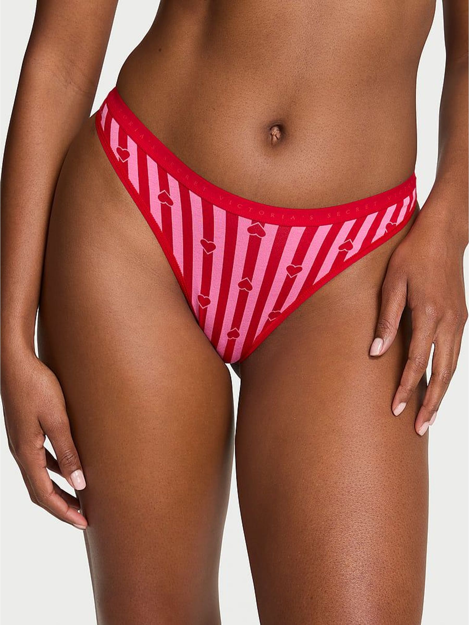 Red Stripe Hearts Thong Knickers (W96181) | £10