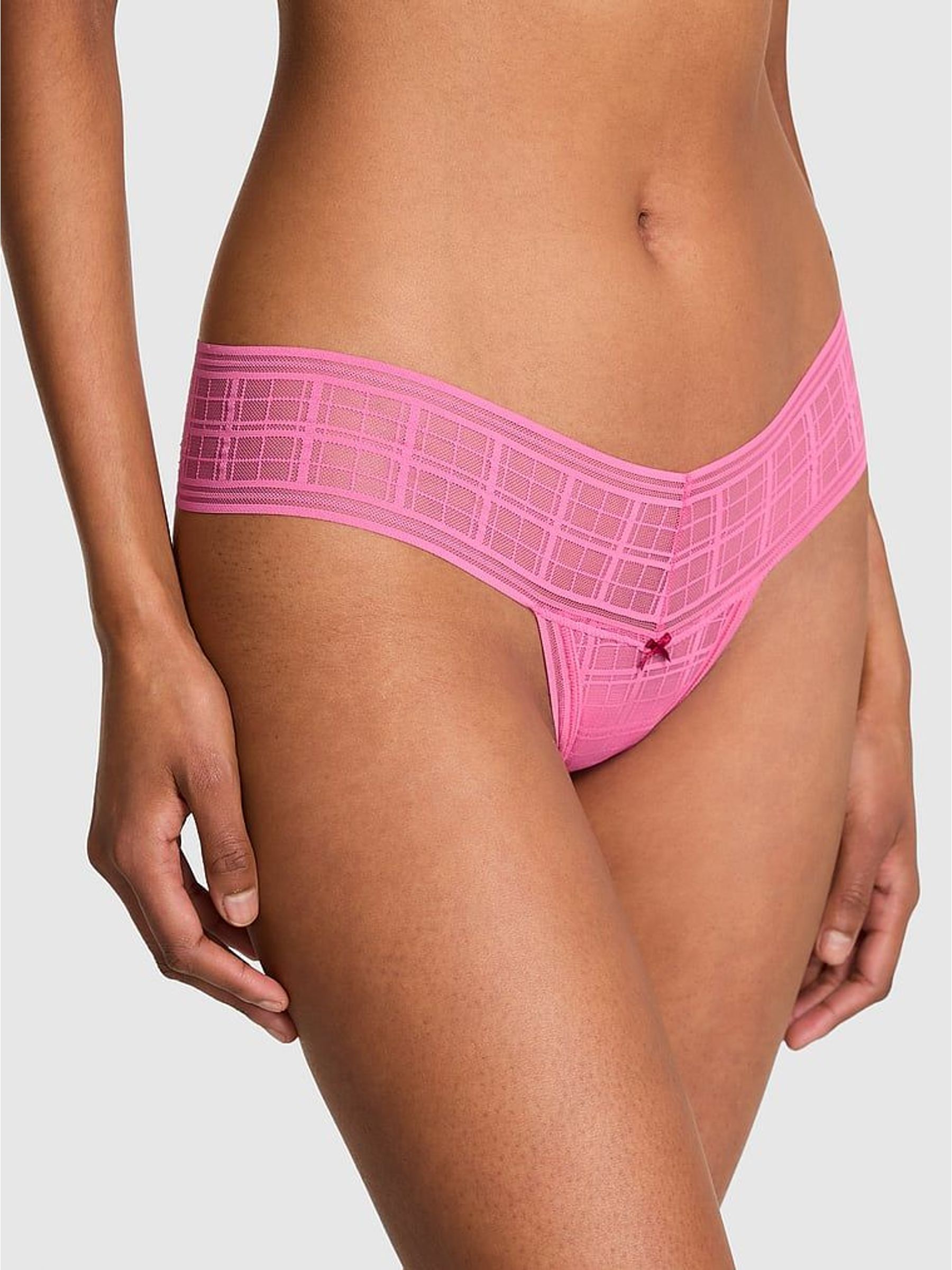 Rose Garden Pink Thong Tartan Knickers (W96187) | £10