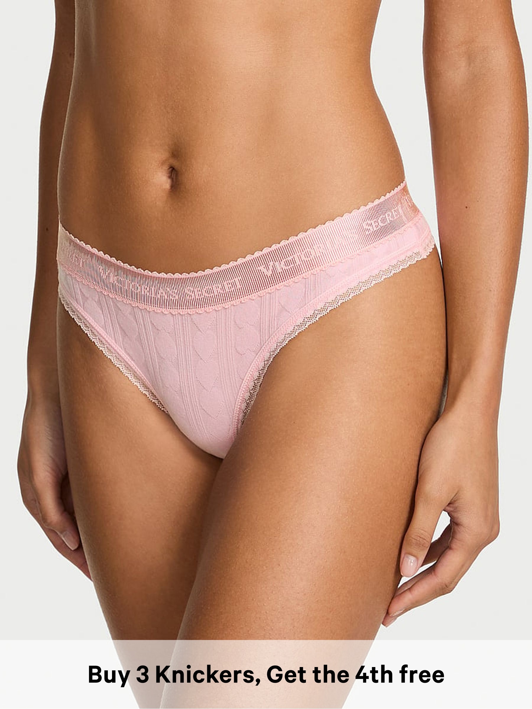 Pretty Blossom Pink Thong Logo Heart Pointelle Knickers (W96195) | £12