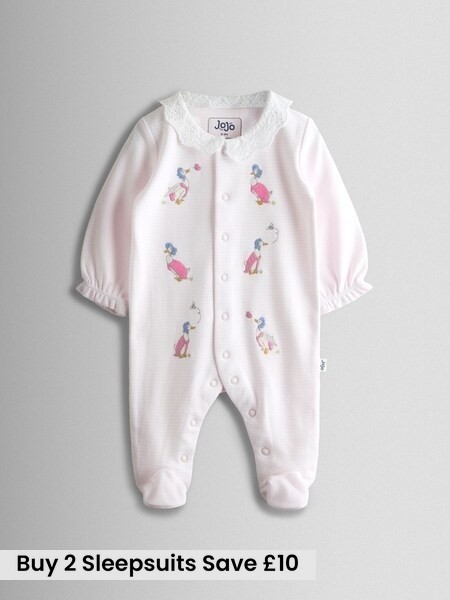 Pink Jemima Puddle-Duck Stripe Cotton Footed Embroidered Sleepsuit (W97079) | £24
