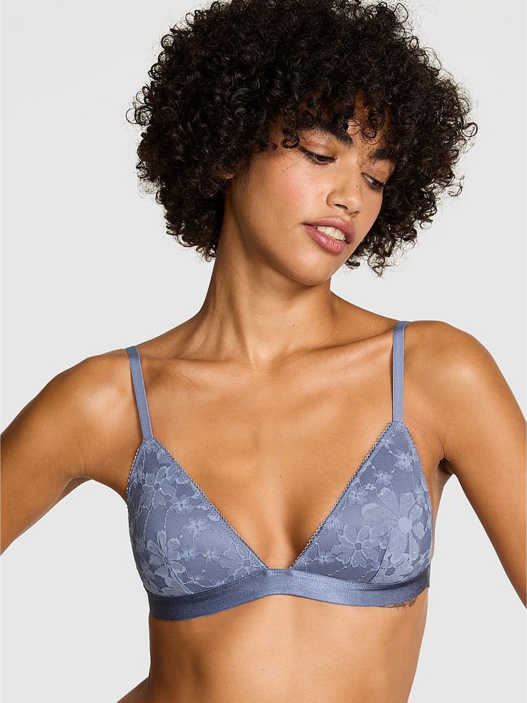 Dusty Iris Blue Non Wired Push Up Sequin Lace Bralette (W97423) | £36