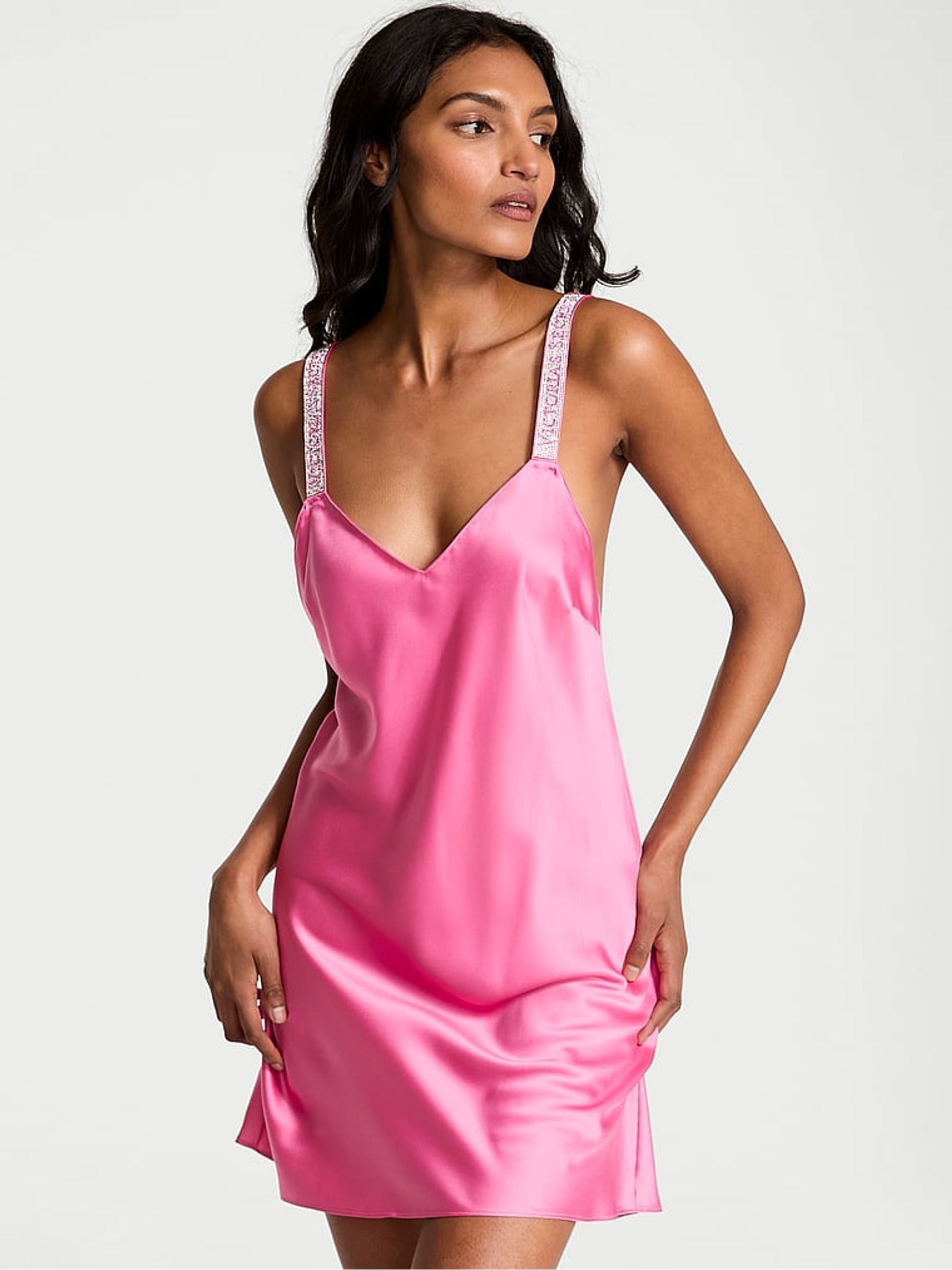Rose Garden Pink Shine Satin Strappy Back Slip (W98066) | £69