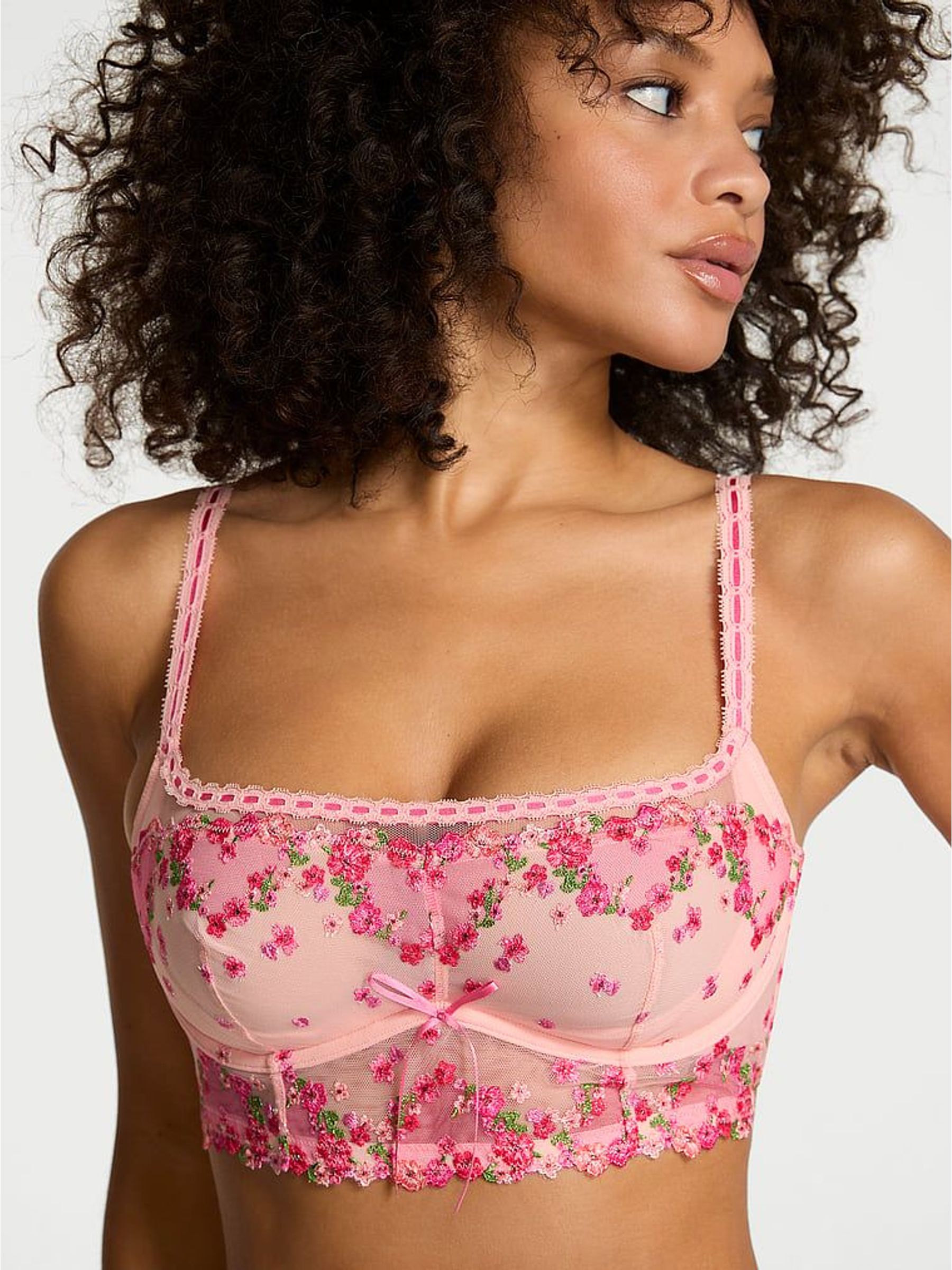 Hearts and Roses Pink Embroidered Bra Top (W98714) | £60